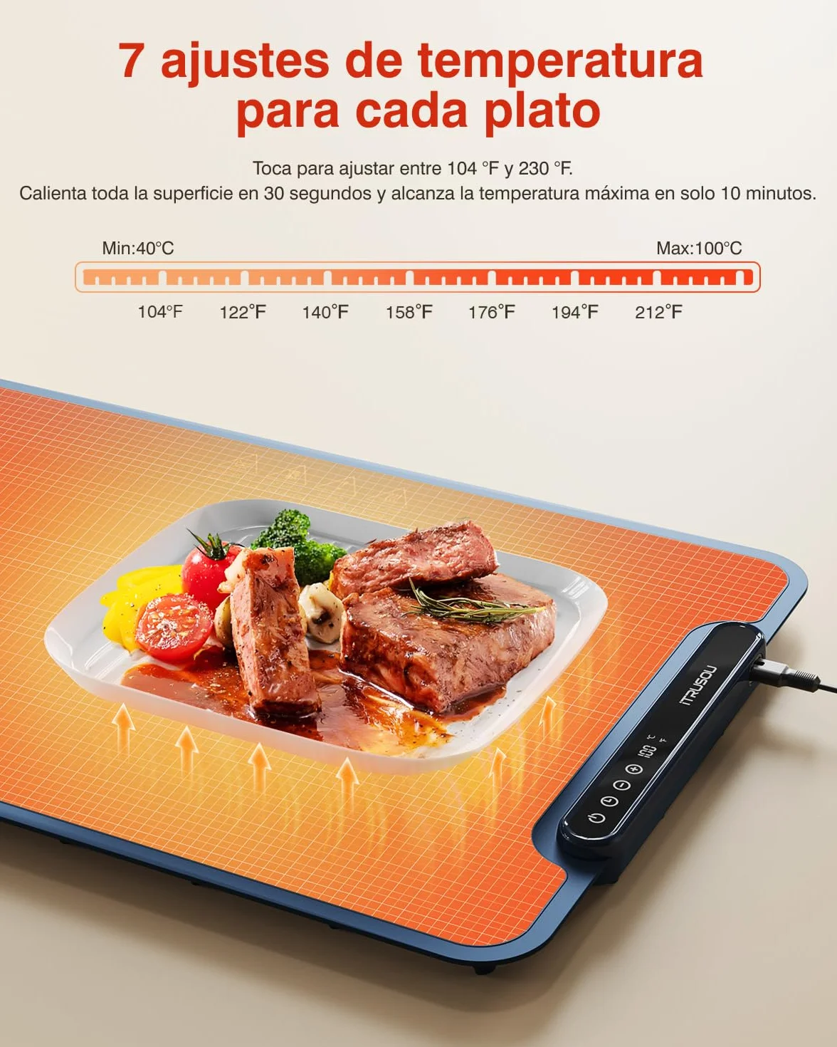Bandeja Térmica iTRUSOU, Manta Eléctrica con Timer 1-99H, 7 Temperaturas Ajustables, Calor de Superficie Completa