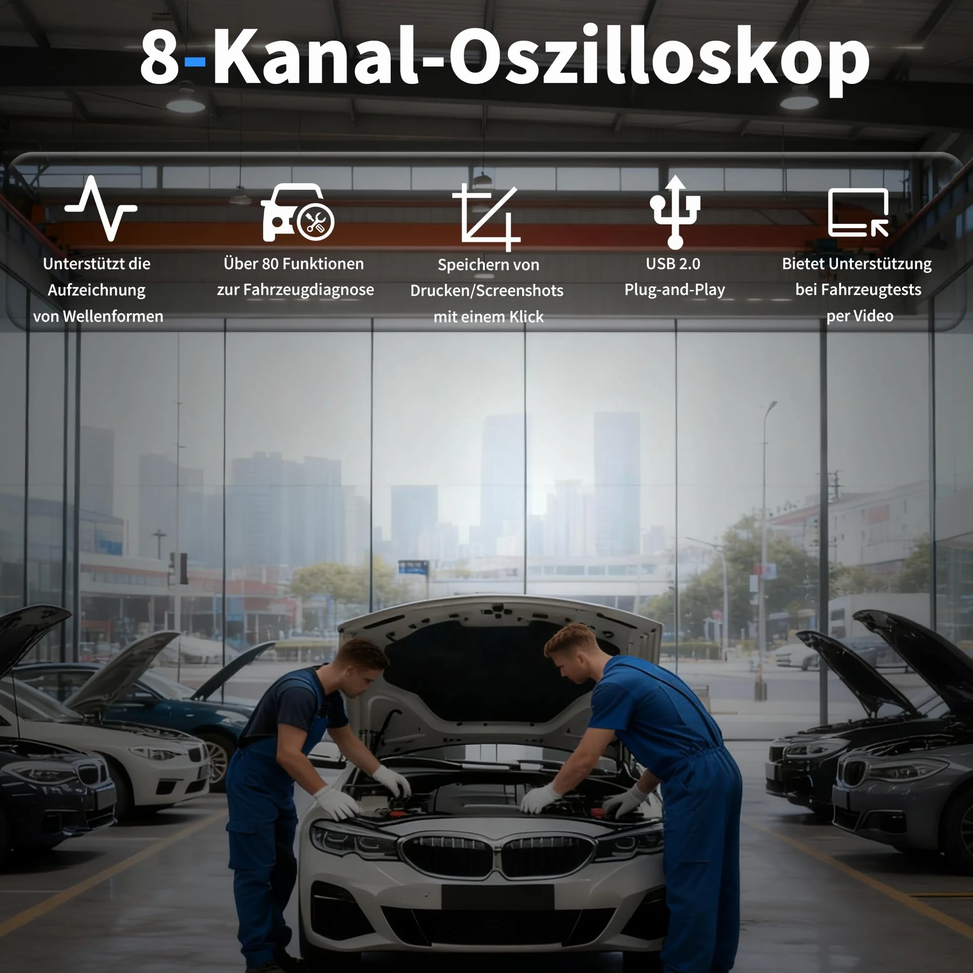 Hantek Osciloscopio virtual de 8 canales con líneas de prueba automáticas HT30A, atenuador HT201 20:1 y cabezal de sondeo de acupuntura HT307 para diagnóstico múltiple de vehículos