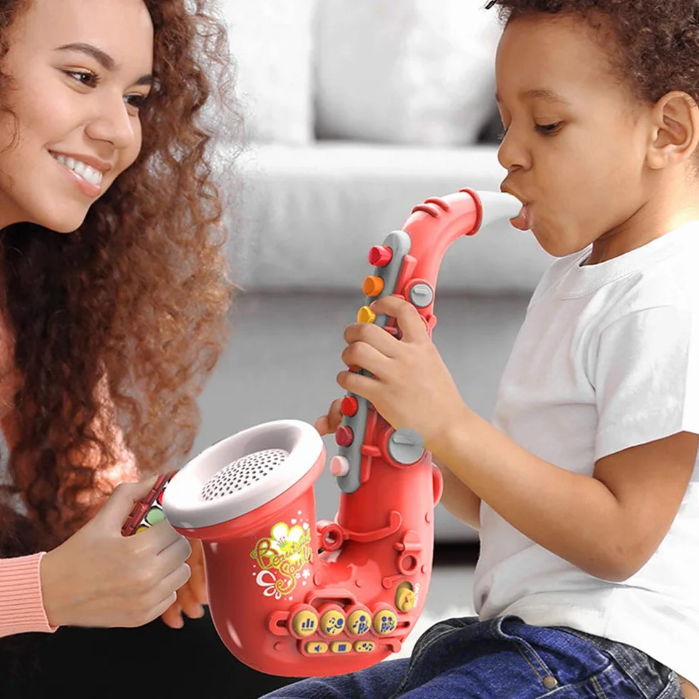 Saxofón de Juguete para Niños 8 Notas Plástico Instrumento Musical Educativo Portátil Rojo