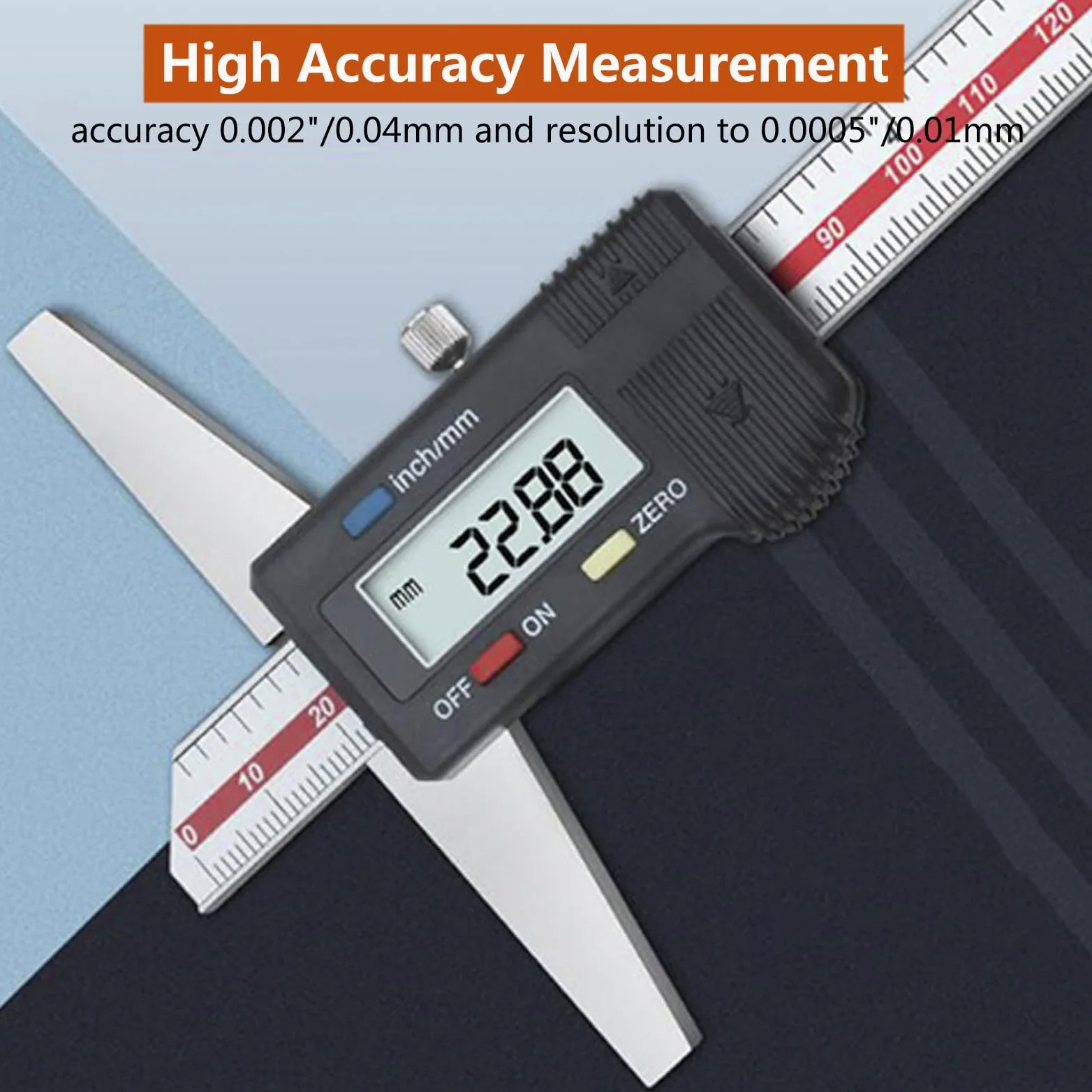 Calibre Digital 0-300mm/12" con Pantalla LCD, Pie de Rey Digital de Acero Inoxidable, Herramienta de Medición de Calibrador para Medición de Profundidad, Conversión de Pulgadas/Milímetros