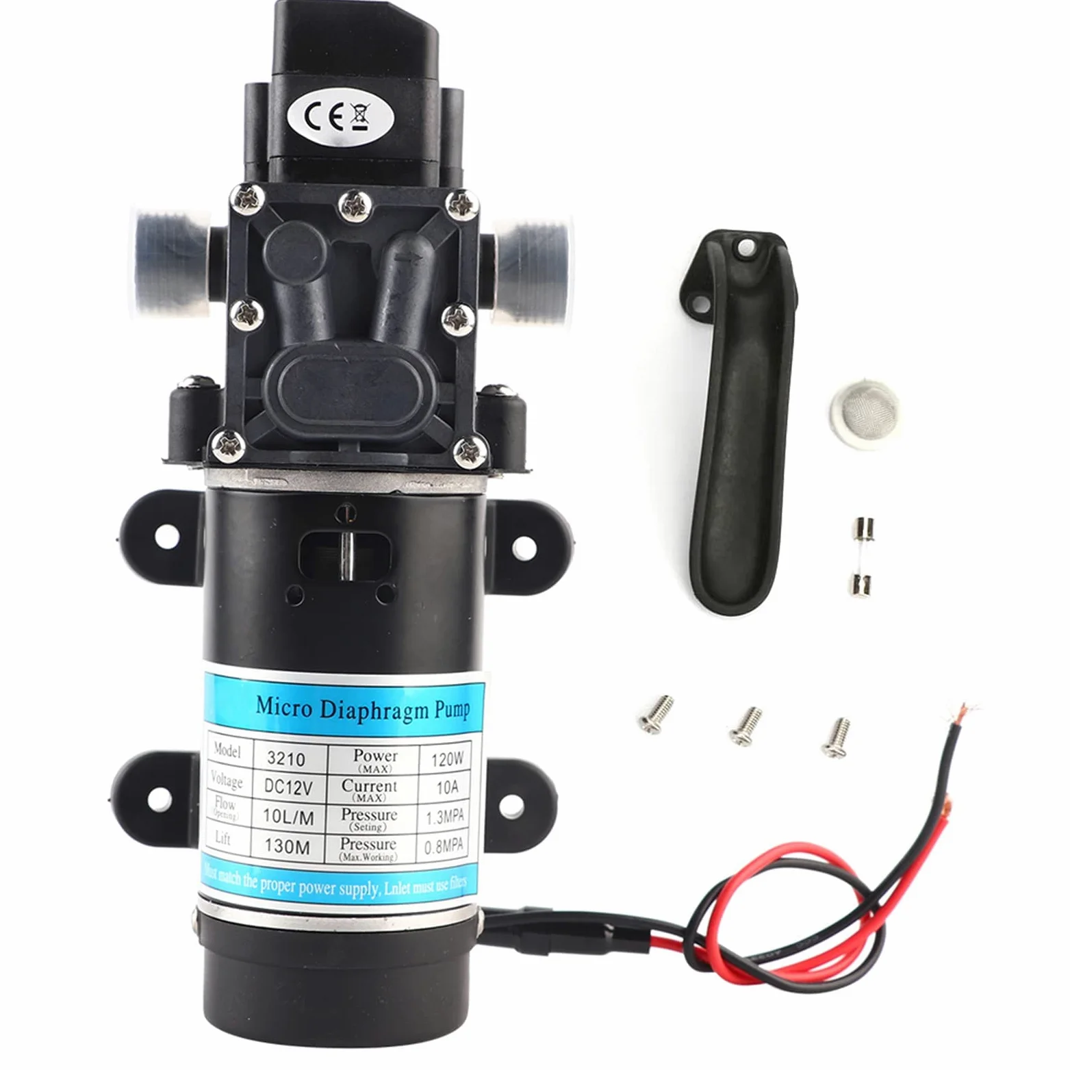 Bomba de Agua de Alta Presión 120W 10L/m 12V/24V Bomba de Agua Eléctrica Bomba de Diafragma Autocebante para Lavadora a Presión Sistemas de Riego Amantes del Jardín Artesanos (12V 3210YD-12-120FS)