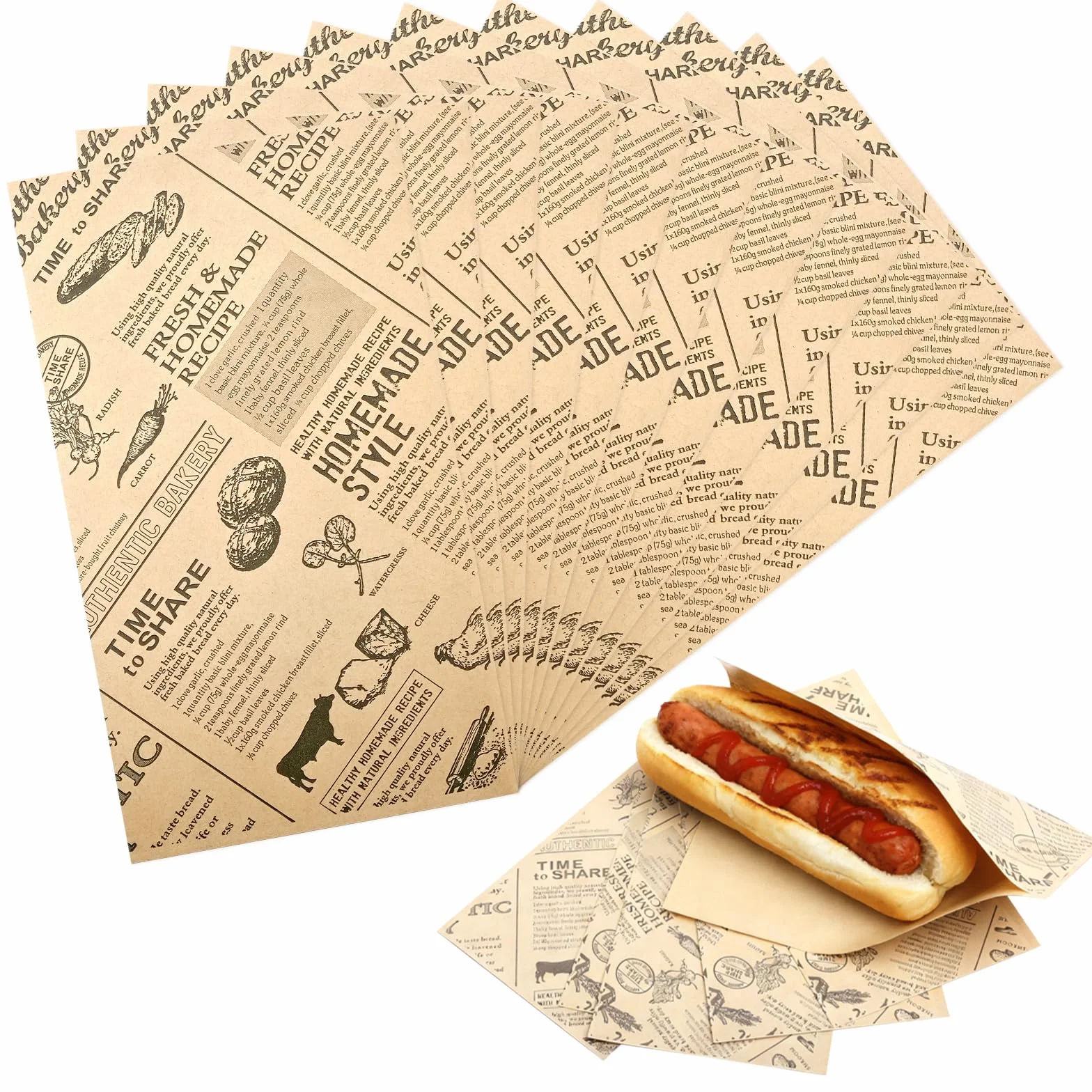 Bolsas de Papel Para Perrito Caliente, Resistentes al Aceite, Aptas para Hot Dogs, Carros de Comida (Marrón) - Mssushi