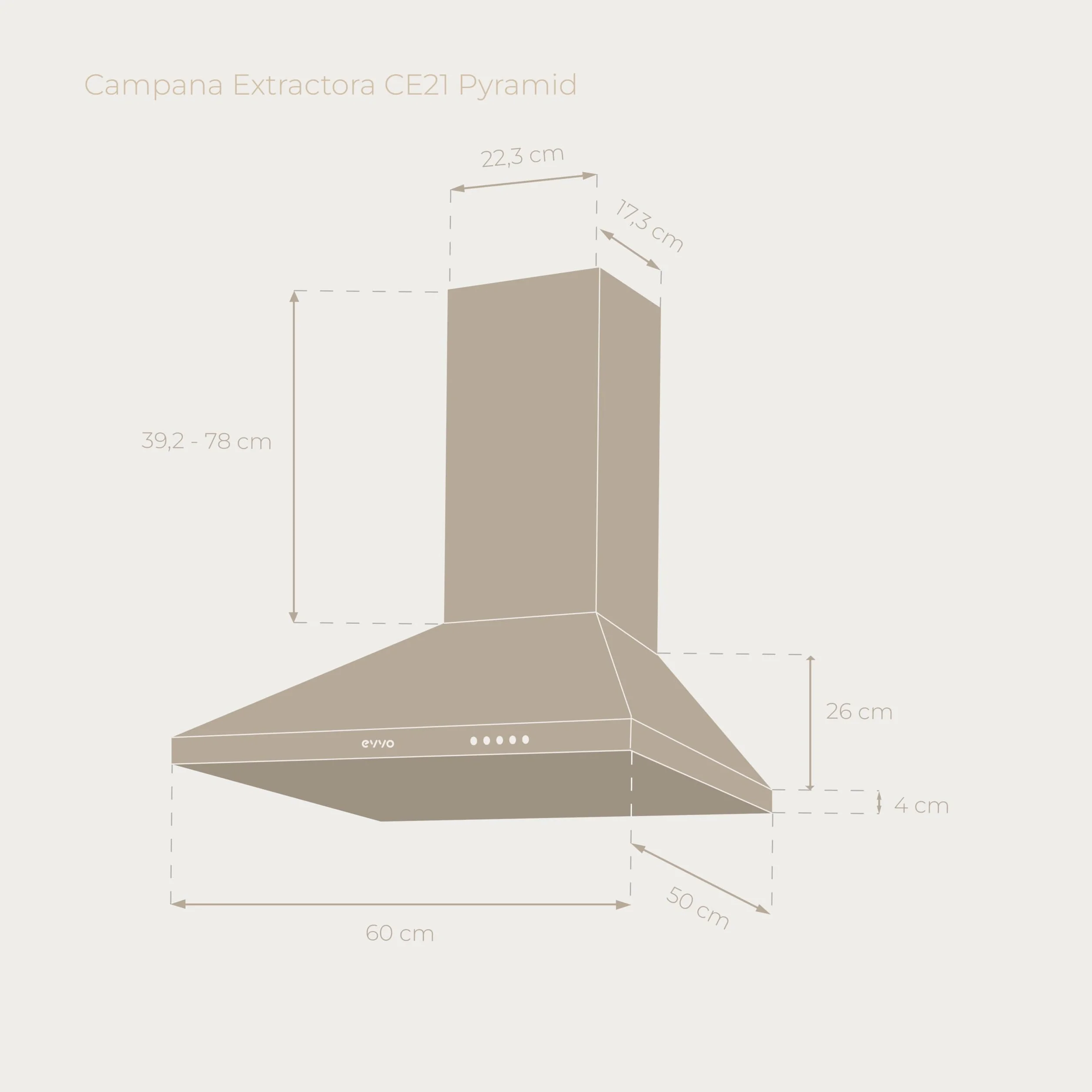 EVVO Campana Extractora 60 cm 650 m³/h 3 Velocidades Inox CE21