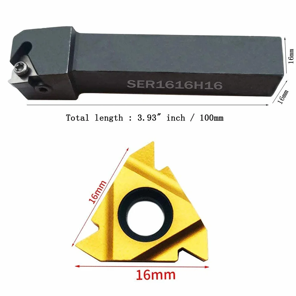Soporte de herramienta de torneado de rosca indexable de carburo CNC SER1616H16 5/8" con 10 insertos 16ER AG60