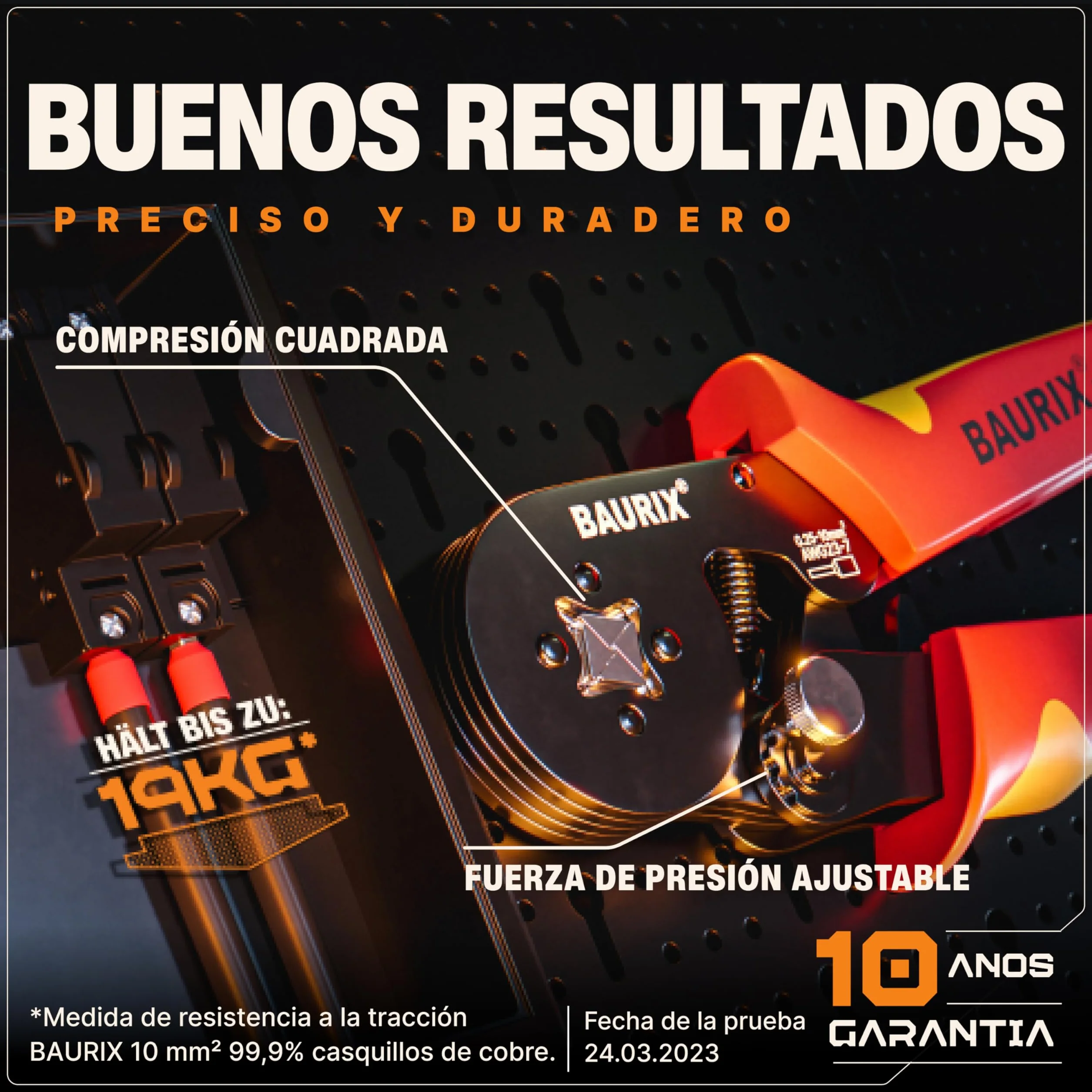 BAURIX® Crimpadora Terminales Eléctricos Kit 1800 punteras 0,25-10 mm² Autoajustable