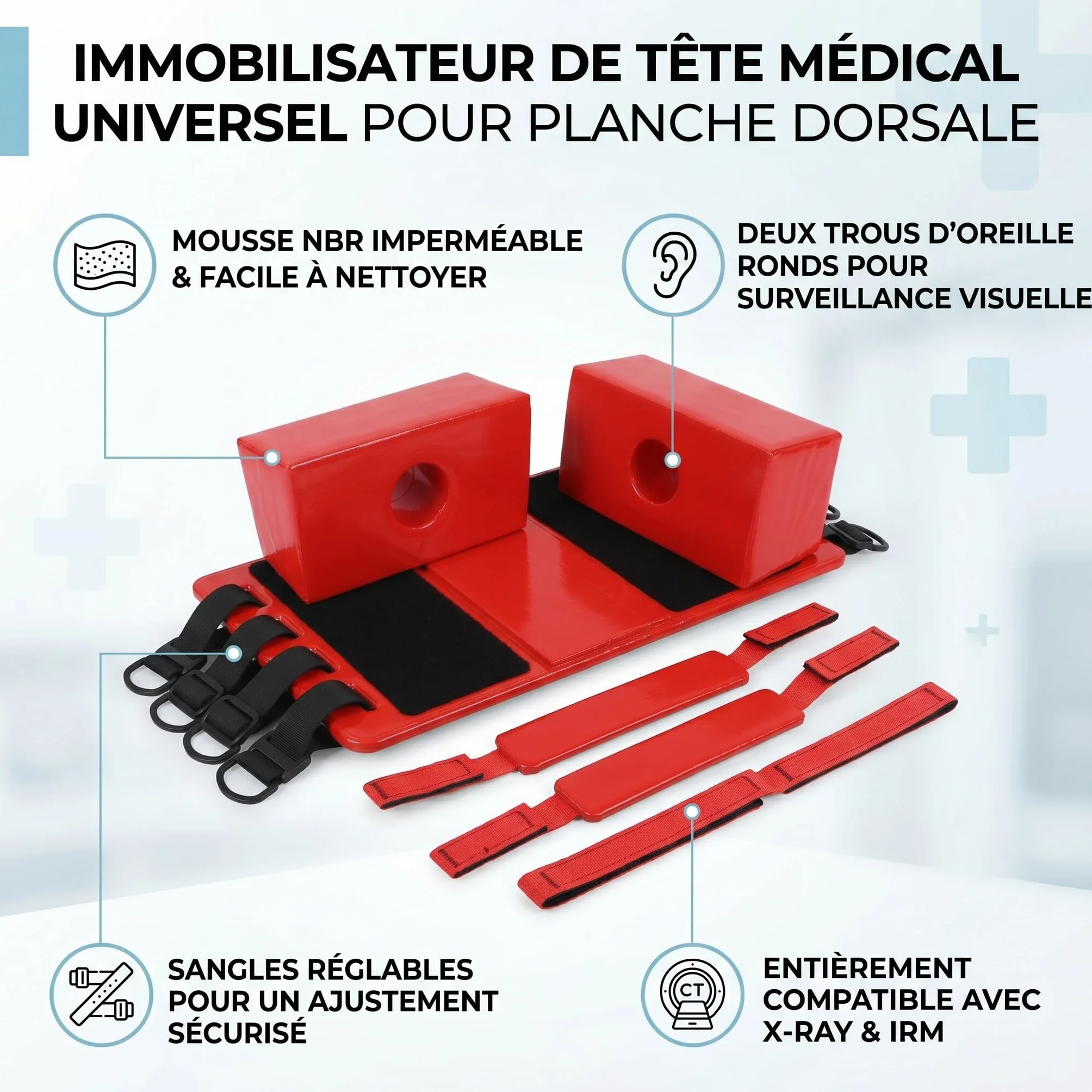 Inmovilizador de Cabeza para Tablero, Algodón NBR Impermeable, Compatible con Rayos X, MRI y CT, con Dos Orificios para Las Orejas, Soporte Cefálico