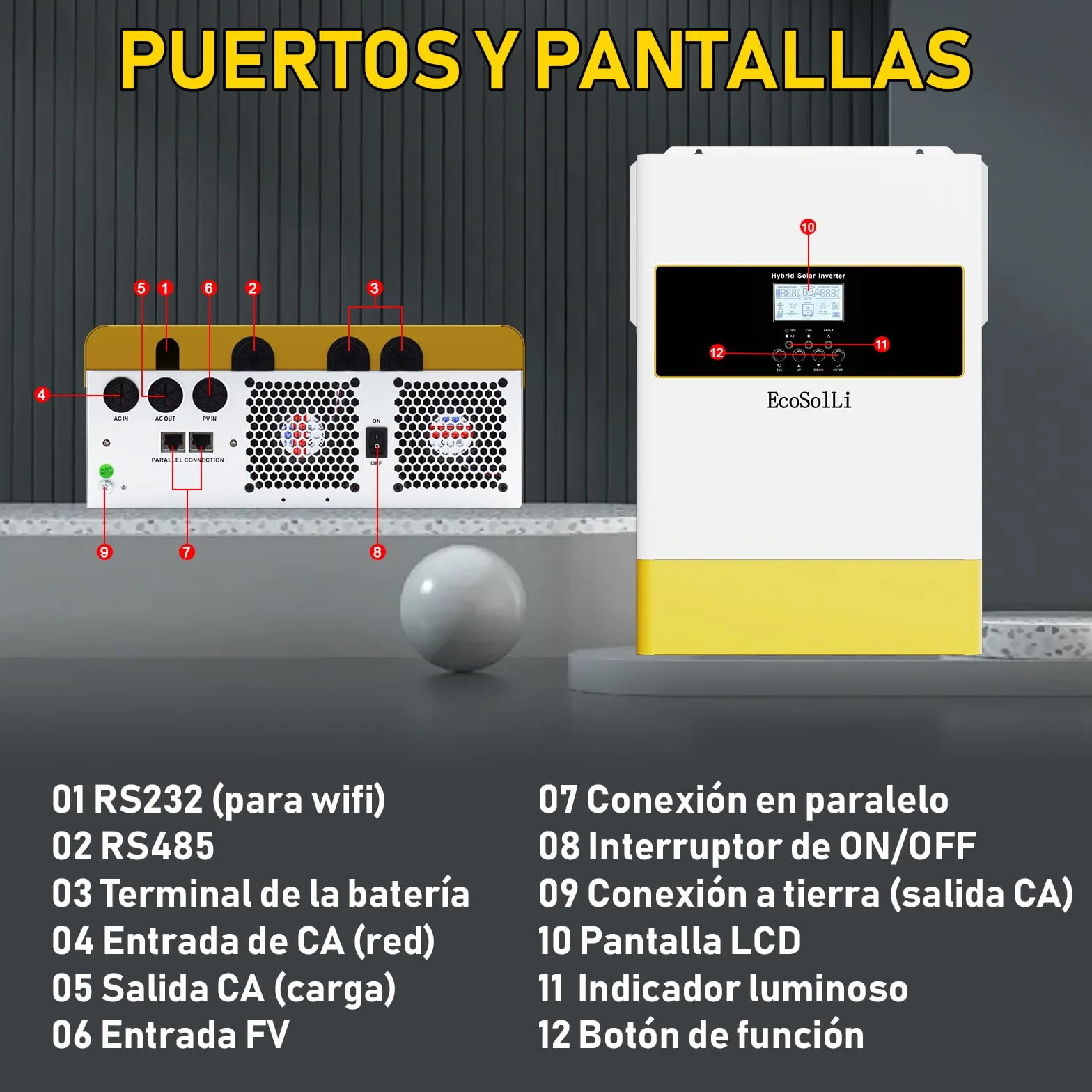 6200W Inversor híbrido 48V a 230v 220v, Funciona sin batería, función Paralelo, Onda Pura Off-Grid, 120A MPPT, admite baterías de Plomo-ácido y Litio, BMS, con módulo WiFi
