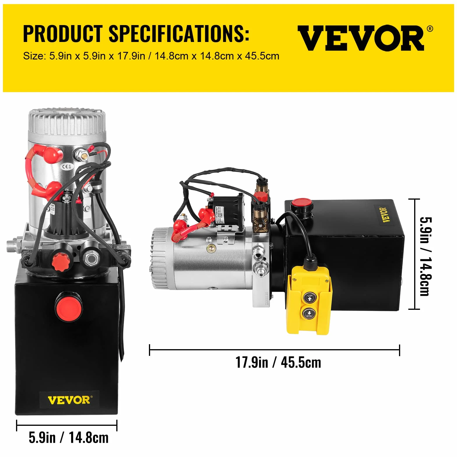 VEVOR Bomba Hidráulica Remolque Tanque 12V con Doble Efecto 4L, para Remolque de Coches, Depósito de Metal, Bomba Hidráulica con Efecto Doble para Remolque Volquete