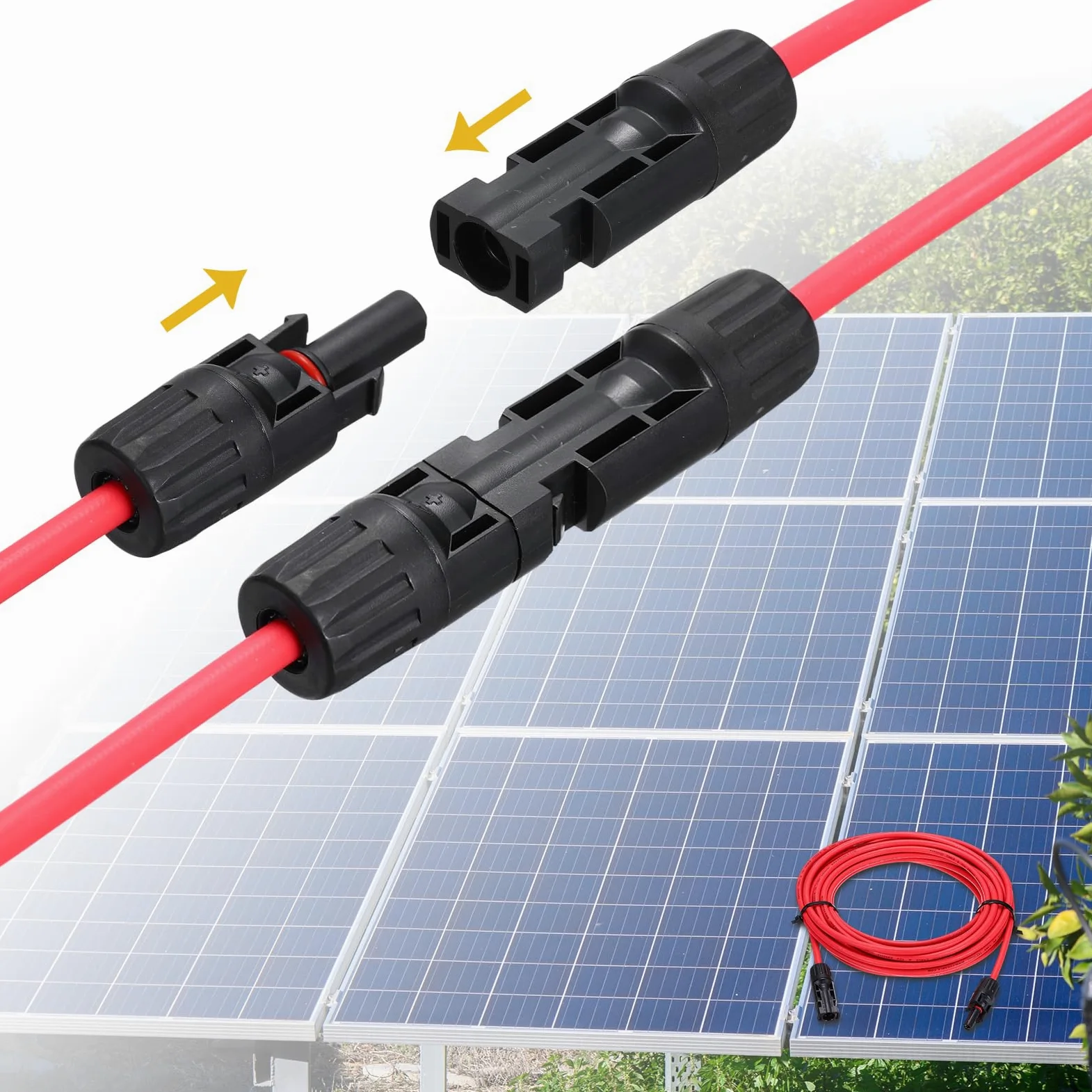 QUARKZMAN 1 Par De Cable De Extensión Para Paneles Solares, 10AWG 1000V Macho A Hembra Cable De Extensión, Cable Para Paneles Solares Para Autocaravanas, Negro&Rojo 33 Pies