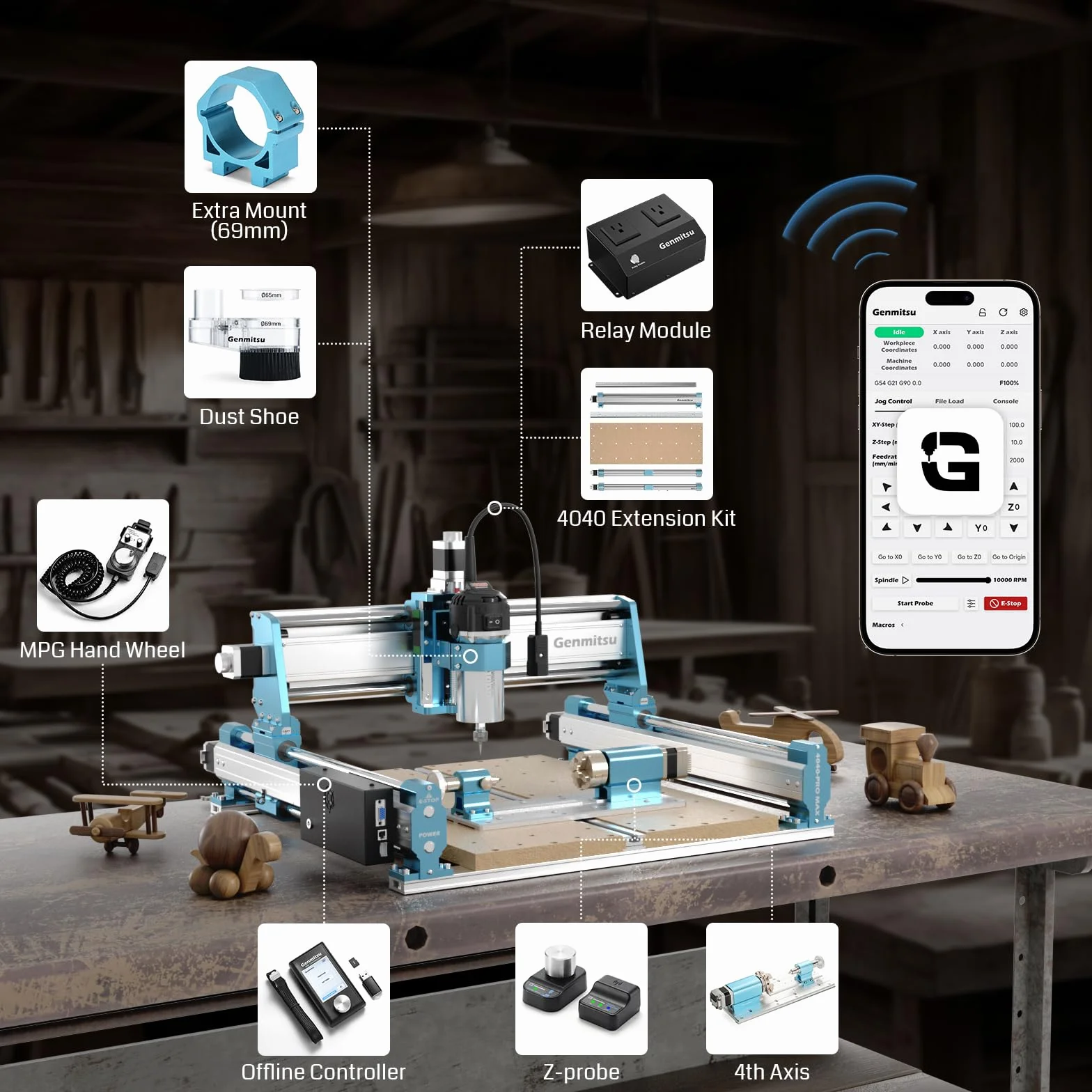 Genmitsu 4040-PRO MAX - Fresadora CNC para fresado de madera, metal y acrílico, control GRBL, máquina de grabado de 3 ejes con recortadora de 710 W y accionamiento de riel lineal
