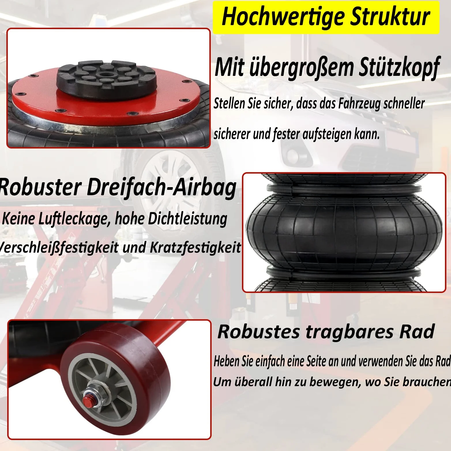 YRHome 3T/6600Lbs - Gato neumático para coche con aire comprimido, altura de elevación 150-400 mm, plataforma elevadora para reparación y maniobras