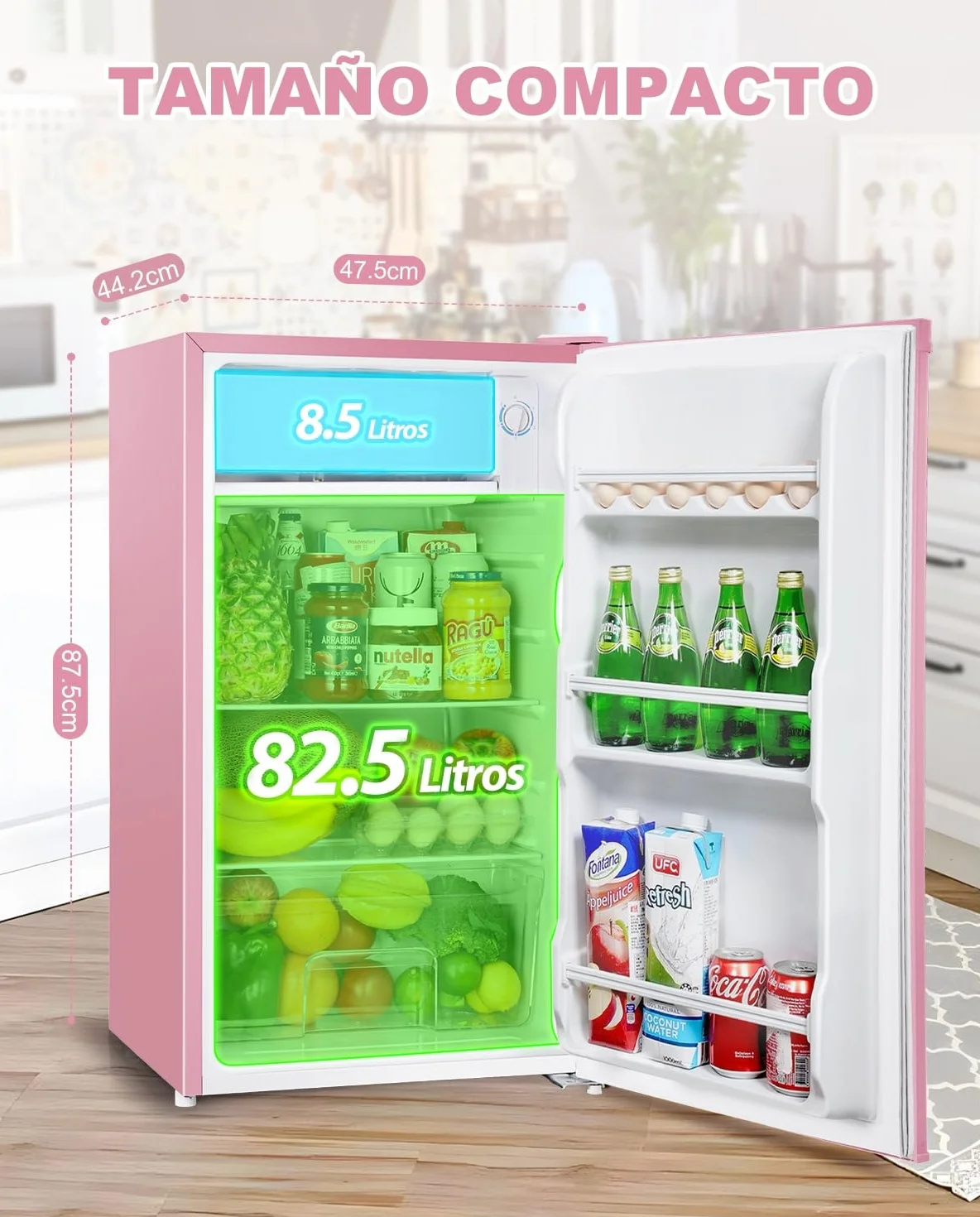 Upstreman Frigorífico con Congelador 91L Compacto Mini Nevera Eficiencia Energética E Silencioso BR321-rosa
