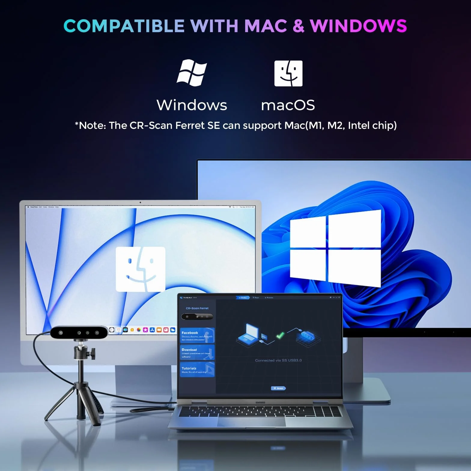 Creality CR-Ferret SE - Escáner 3D de 0,1 mm de alta precisión, escáner 3D de escritorio, rango de escaneo flexible, antivibración, escaneo rápido a todo color de 24 bits para Mac Windows