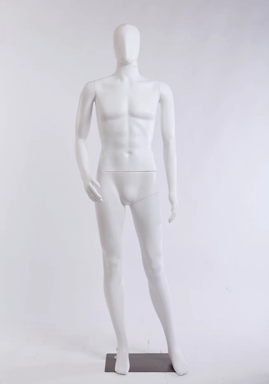 NMC-1W Maniquí masculino FC blanco mate sin cara brazos y cabeza giratoria 360 grados maniquí femenino maniquí cabeza de huevo (NMC-1W hombre)