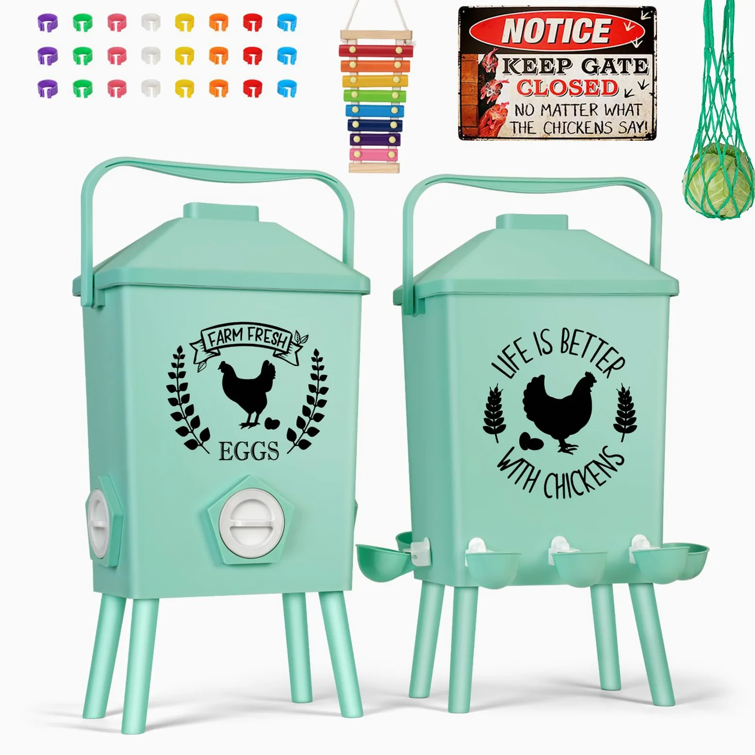 Tgeyd - Juego de comedero y bebedero automático para pollos (4.2 galones/9.5 kg) con patas de soporte, diseño de techo inclinado, sistema de alimentación por gravedad para aves de corral, accesorios