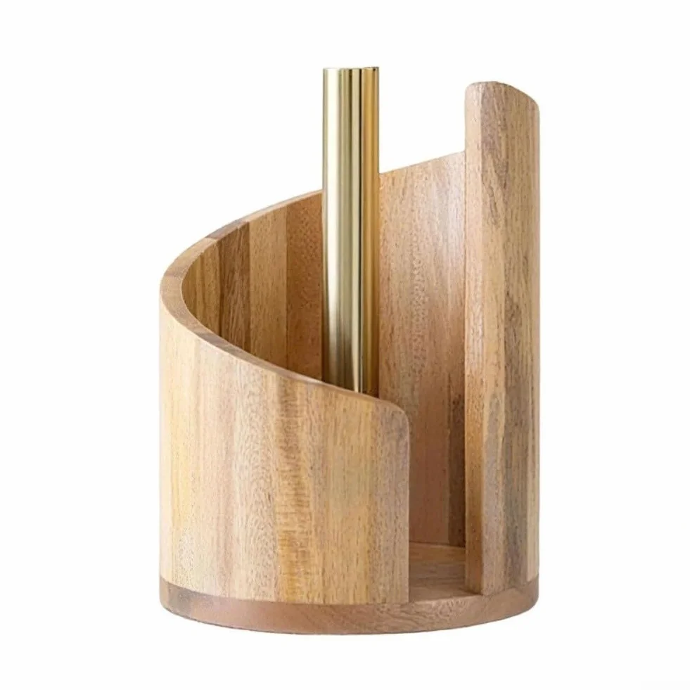 Soporte vertical para toallas de papel encimera base madera barra metal