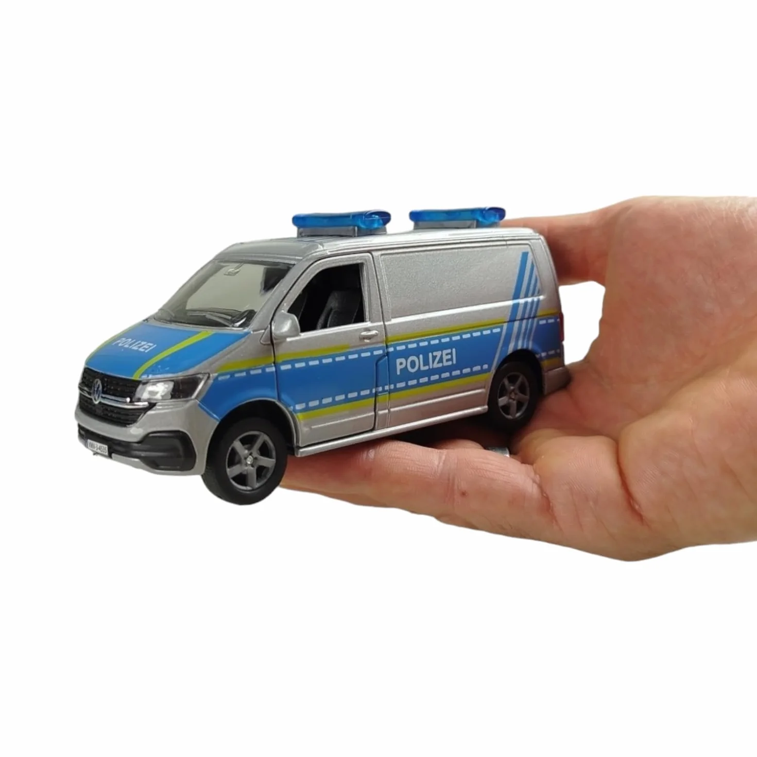 Kids Globe Volkswagen Transporter Policía Barco Die Cast Pull Back 29 cm Juguete Azul