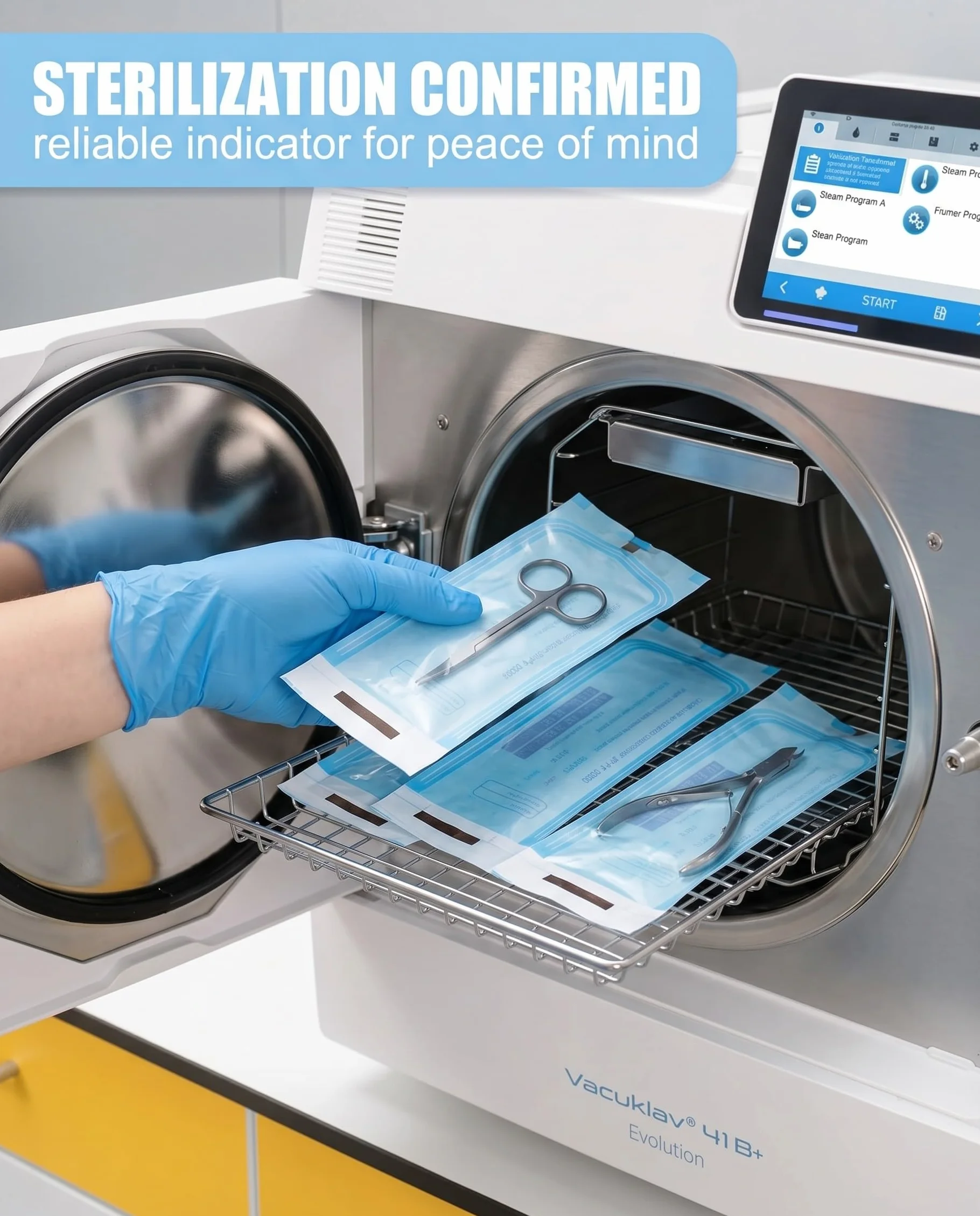 Bolsas Esterilización Desechables 200 Piezas Azules Autosellantes para Manicura Autoclave