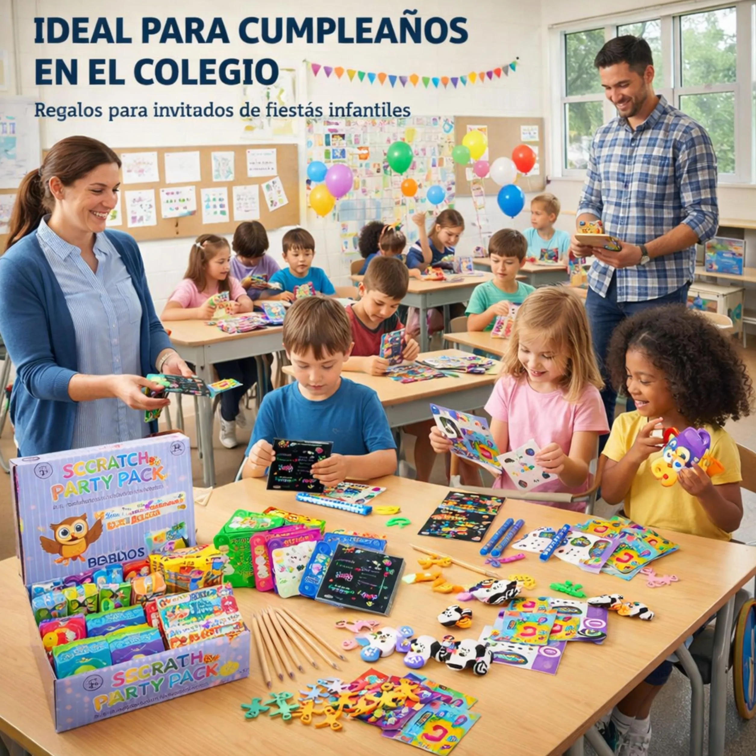 Pack 24 Invitados Regalos Cumpleaños Niños Colegio con Pulseras Silicona Slap Puzzle 3D Scratch Art Bolsas Individuales