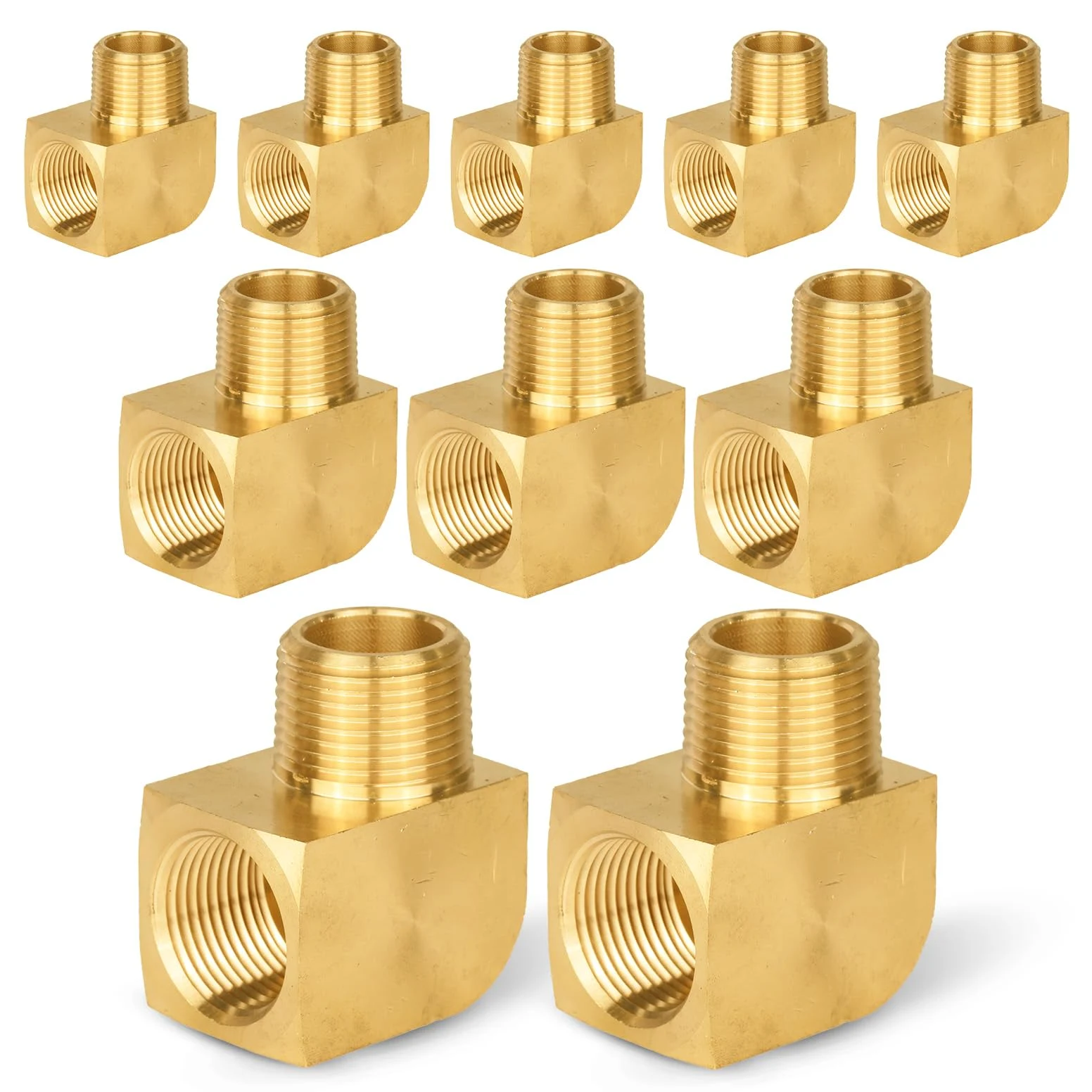 Paquete de 10 accesorios de tubería de latón GUOFIS - Codo de calle Barstock de 90 grados, hembra NPT de 3/4 pulgadas x codo NPT macho de 3/4 pulgadas
