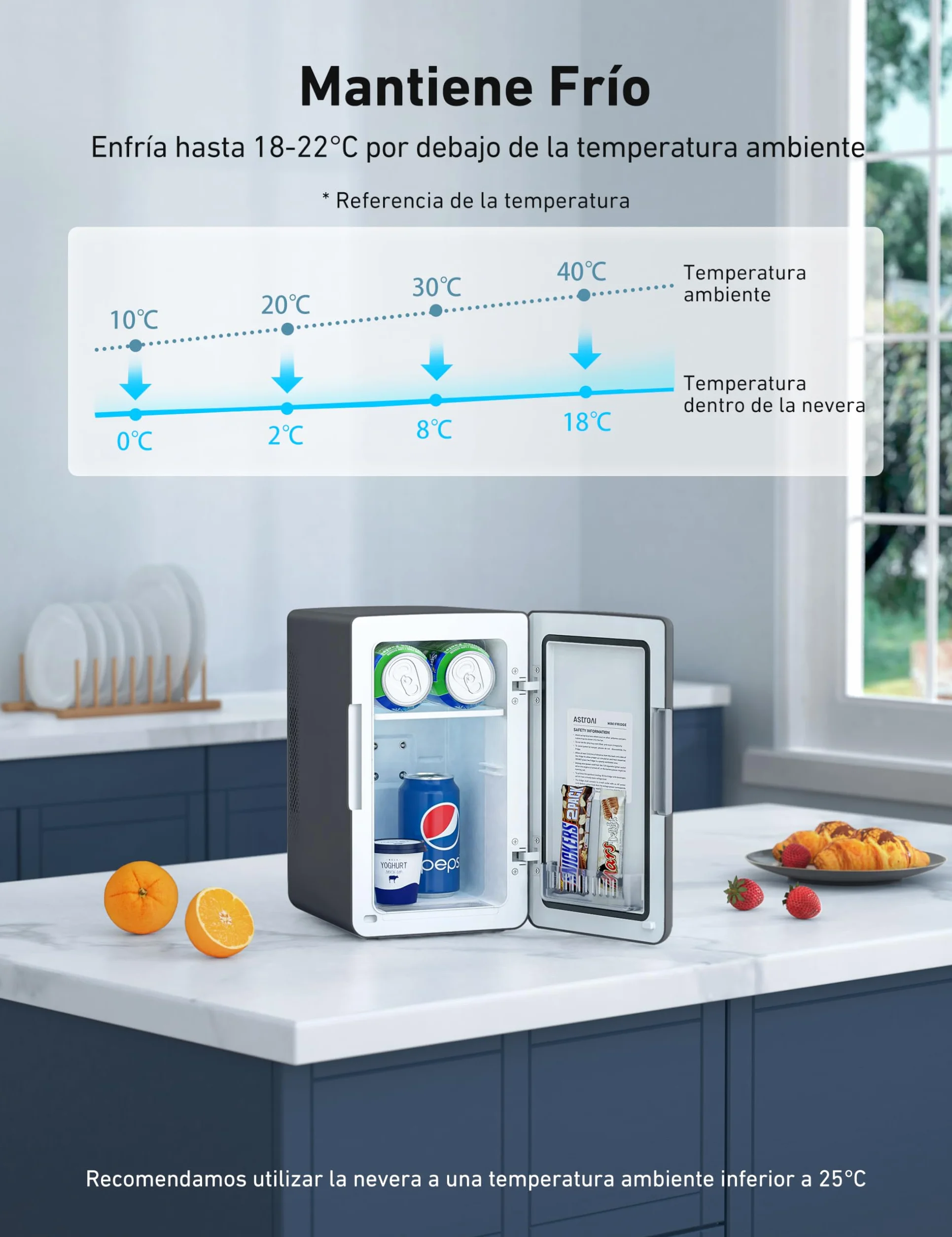 AstroAI Nevera Pequeña Portátil 6 Litros, Mini Frigorífico para Coche y Dormitorio (Negro)