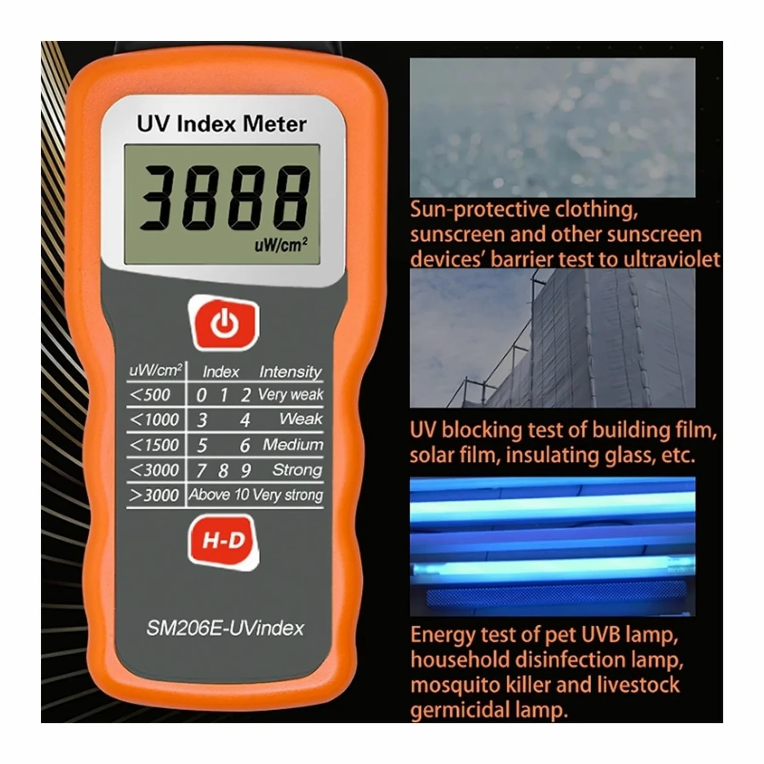 Medidor UVB Digital Medidor de índice UV Digital portátil, Detector Rendimiento Bloqueo radiación Ultravioleta, Intensidad irradiación Rayos UVA y UVB en la luz Solar