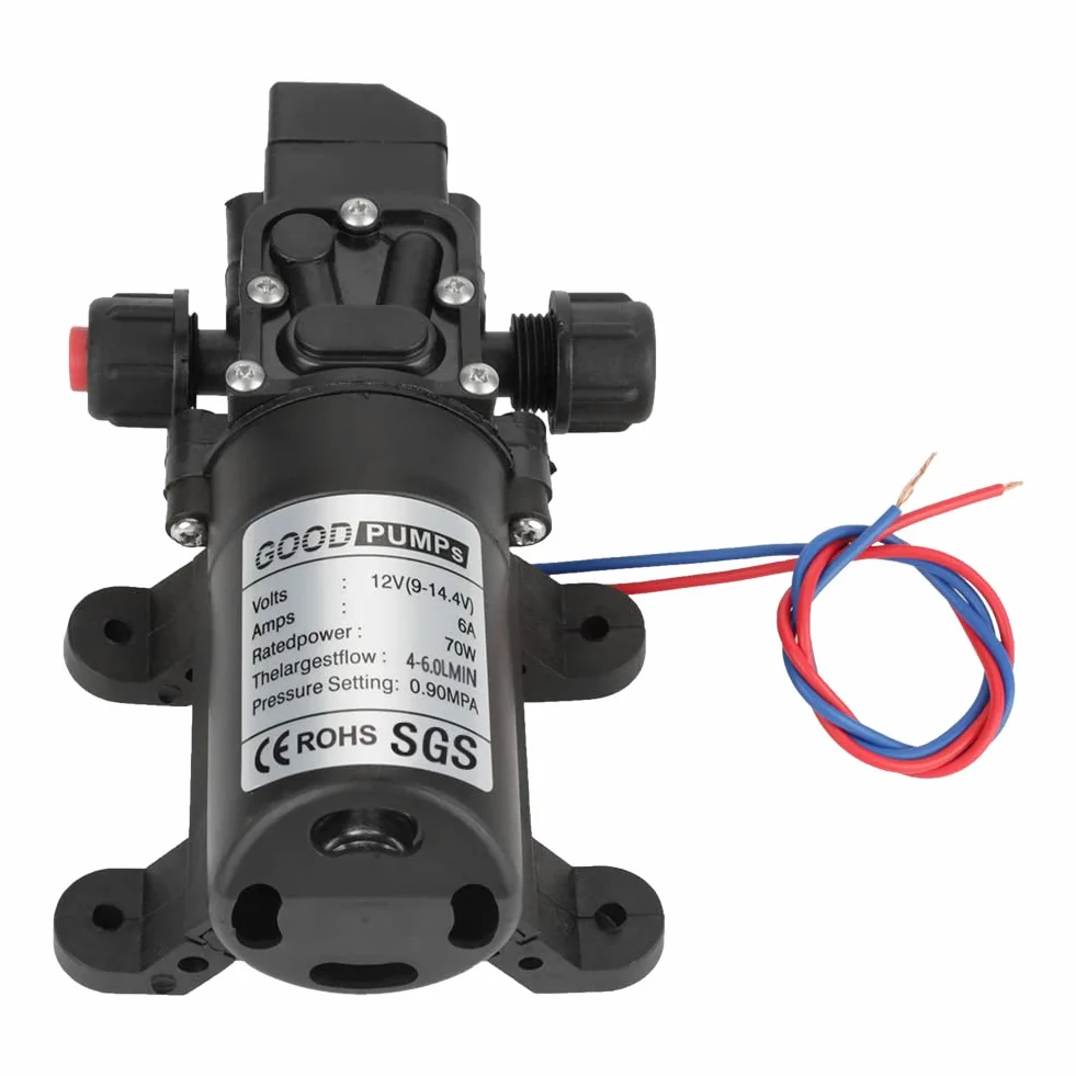 Bomba de agua DC 12V 0.9Mpa 4-6L/Min 70W autocebante de diafragma alta presión
