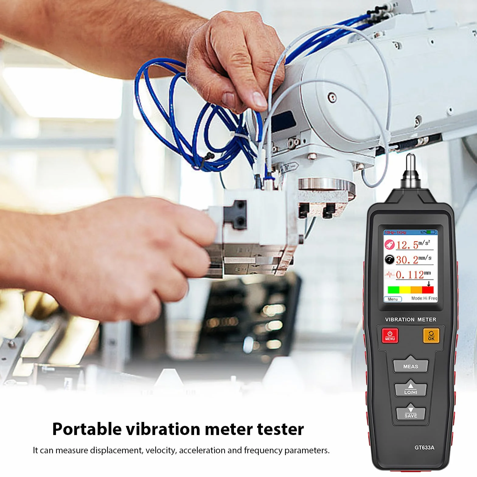Medidor digital de vibraciones con pantalla LCD para aceleraciones precisas, instrumento de vibración y
