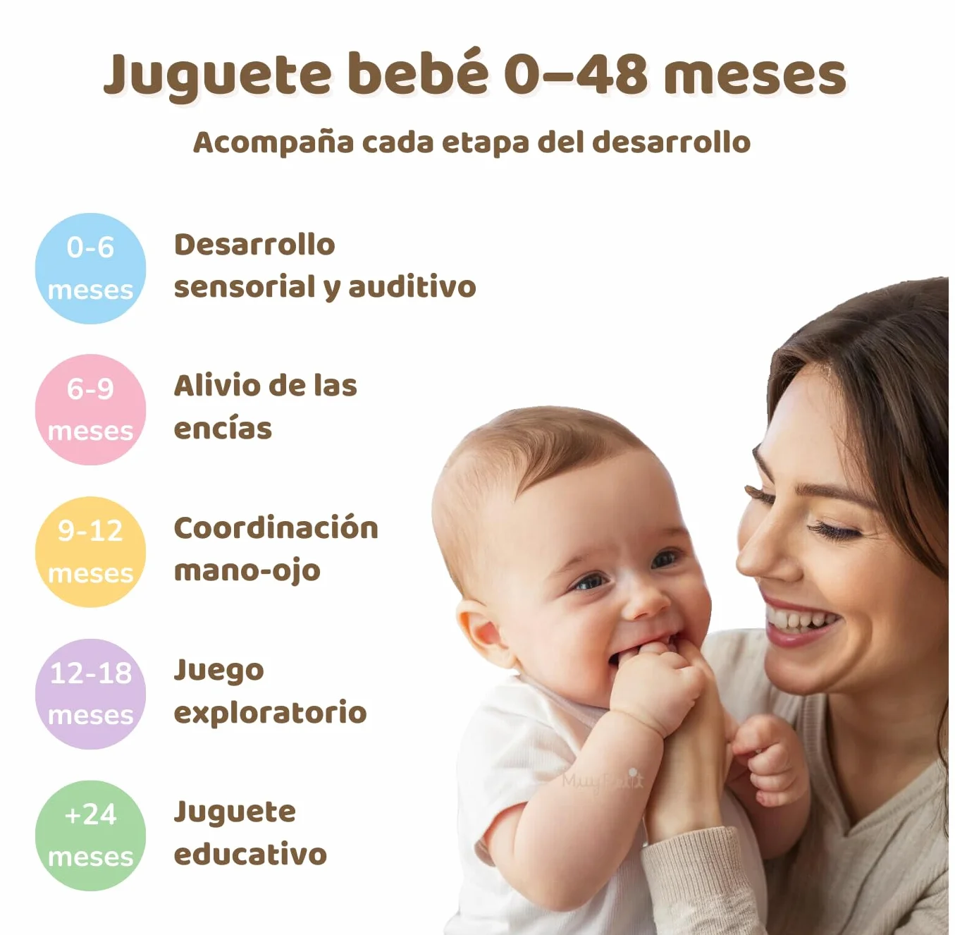 MuyPetit Jirafa Sonajero y Mordedor para bebé, Libre de BPA, Juegos bebe 0-6 meses, Juguete Montessori, Regalo recien nacido Beige