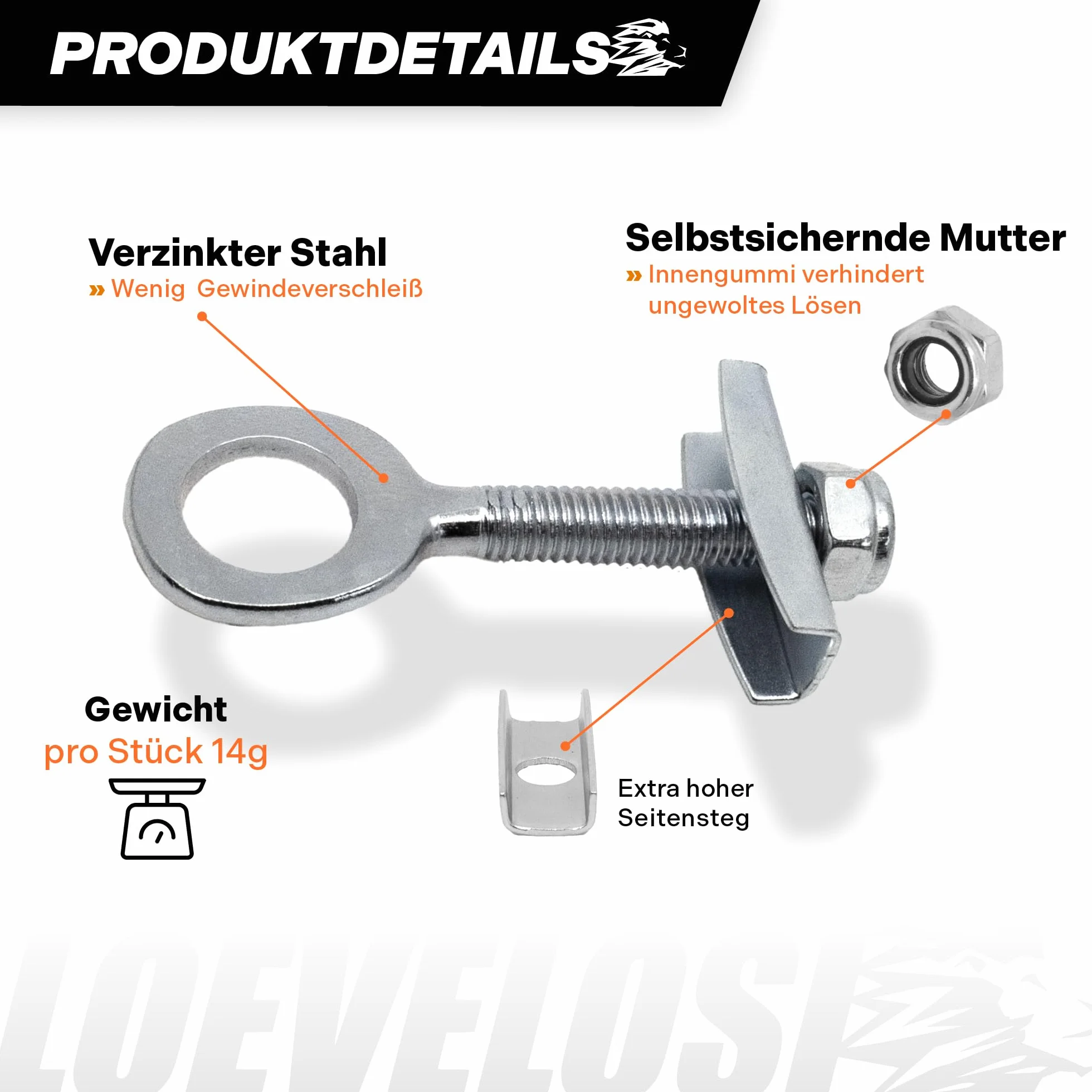 LOEVELOSI Juego de 2 tensores de cadena para bicicleta de acero galvanizado, BMX, velocidad única, rosca 3 cm, eje 12 mm