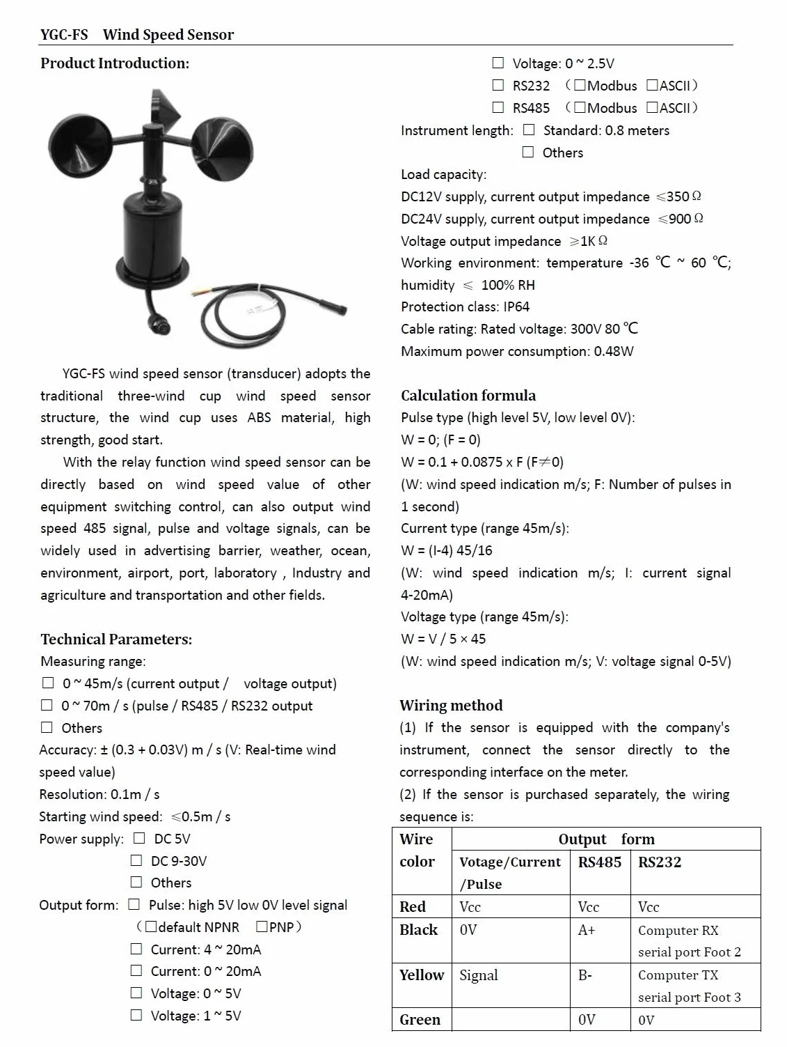 CALT Anemómetro Sensor de Velocidad del Viento 9-30V DC 0-5V Salida 0-45m/s Rango