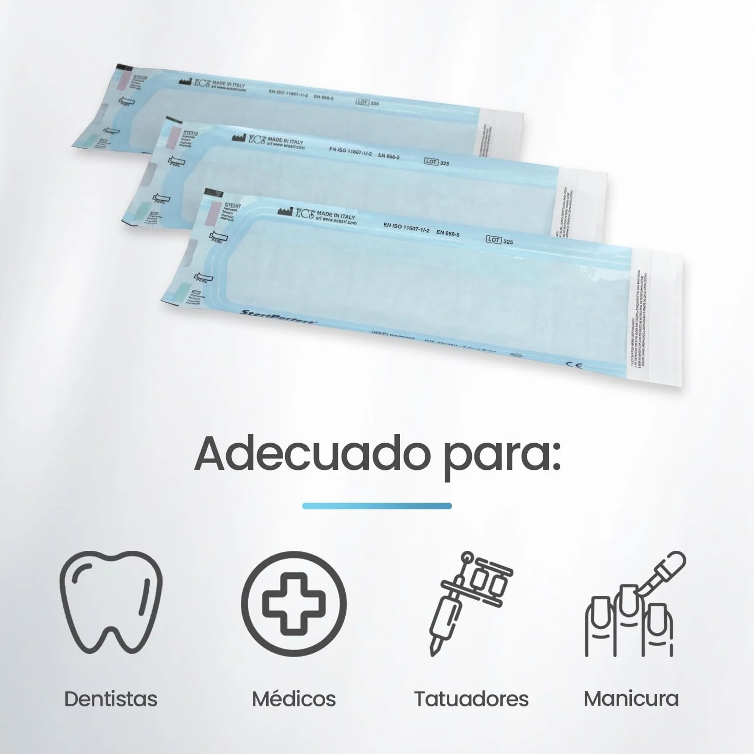 Bolsas de esterilizacion autoadhesivas 90x250mm PACK 200 para autoclave vapor dental manicura papel medico
