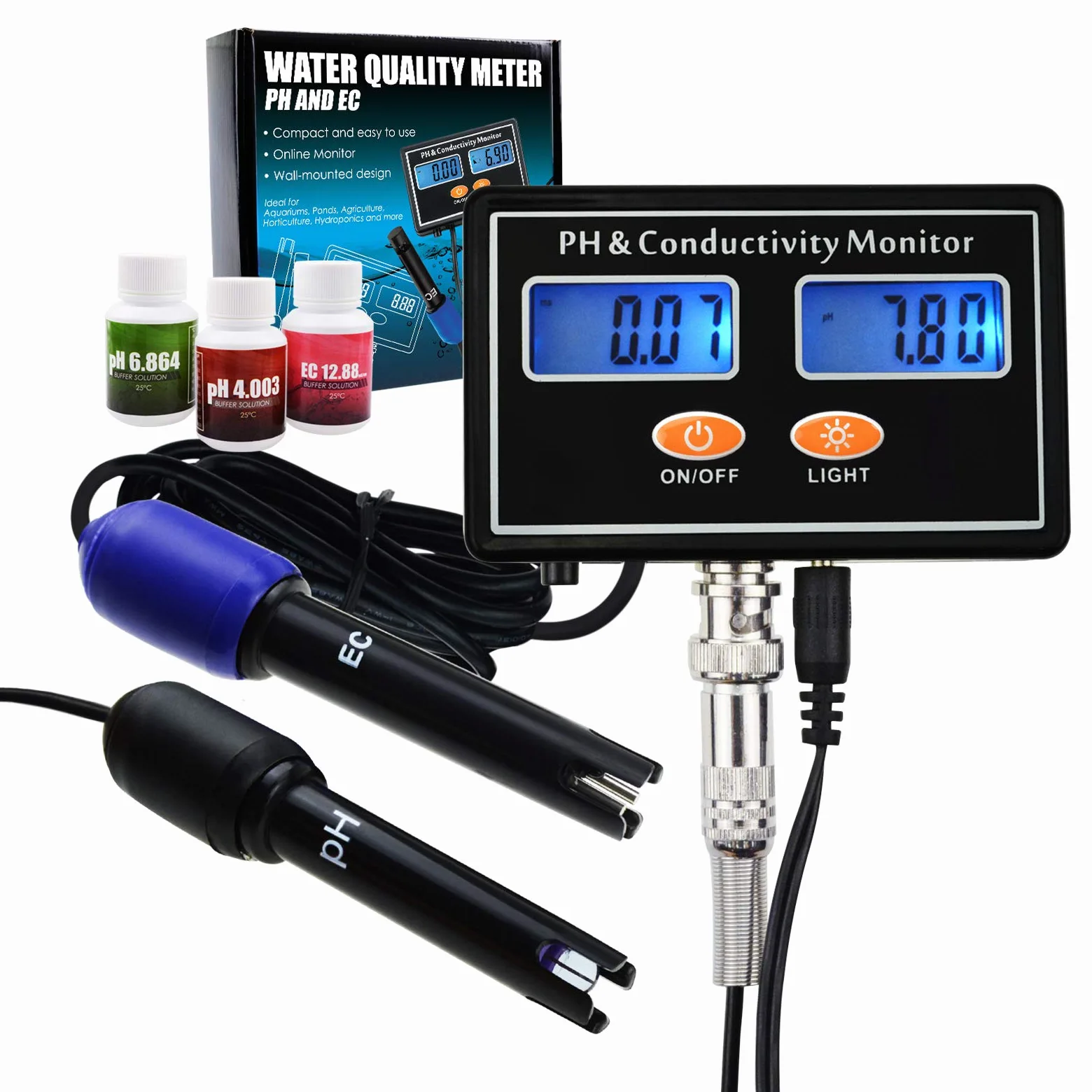 En Línea PH & EC Conductividad Supervisar Probador ATC, Supervisión Continua En Tiempo Real De Calidad Del Agua, La Pared Aumentable Y Recargable, Para Acuario, Estanque, Acuicultura, Hidroponía