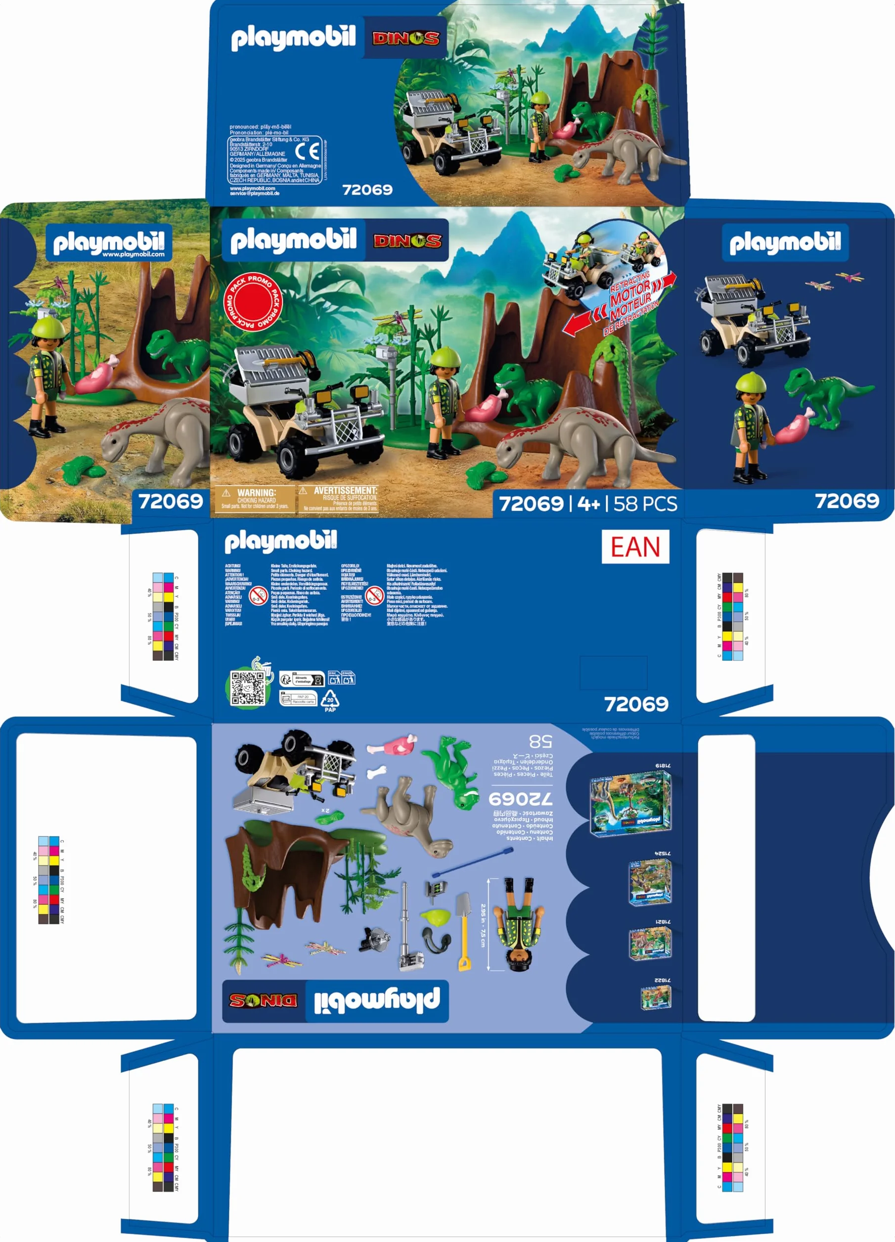PLAYMOBIL Dinos Escondite de Dinosaurios con Quad, cría de T-Rex y Braquiosaurio | Juguete niños 4+ años | 72069