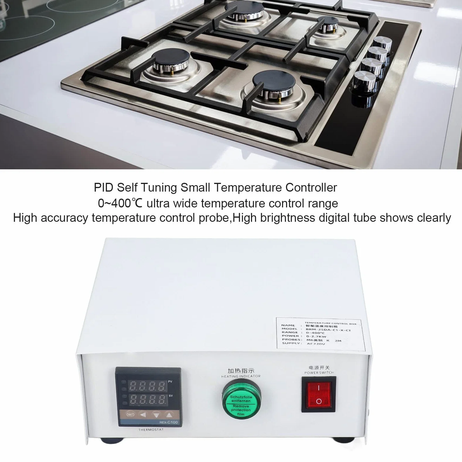 Aramox Controlador de Temperatura de Calor Kit de Controlador de Temperatura PID de Acero Inoxidable AC220V 32 a 752F K Termopar Salida SSR Caja de Control Digital para Hornos Moldes Tanques de Agua