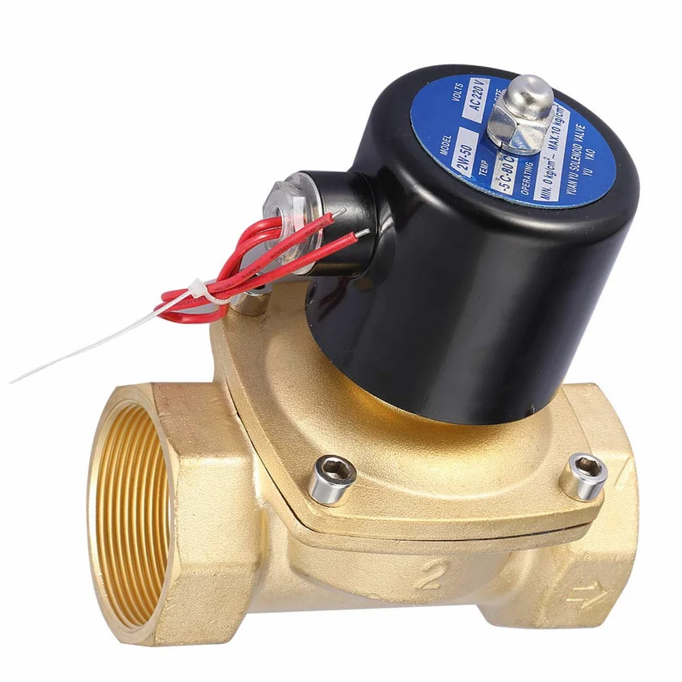 Válvula solenoide NC, 220VAC DN50 Latón Válvula solenoide eléctrica de tipo 2, 2 posiciones y 2 posiciones, normalmente cerrada Tipo de válvula solenoide sensible de efecto directo