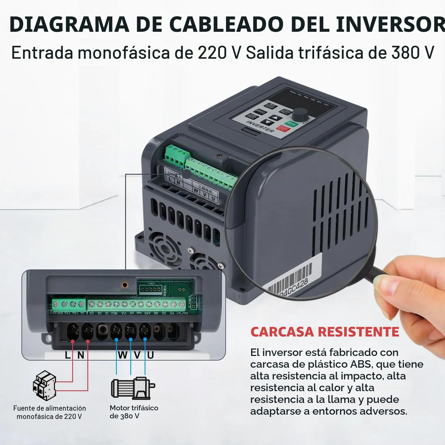 DEWIN Variador de Frecuencia VFD,1.5kW Entrada monofásica 220V,Salida trifásica 380V. VFD Inversor Controlador de Velocidad del Motor(Modelo de fábrica:AT4-1500X)