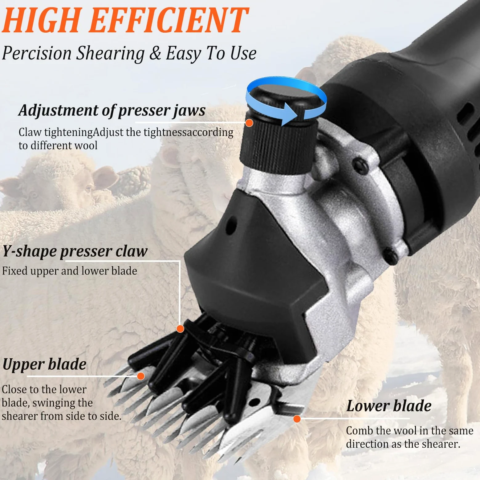 Tijeras Eléctricas para Ovejas 900W, 6-Velocidades Tijeras Profesionales para Ovejas, Cortadora de Pelo de Ganado de Granja,Ovejas, Lana, Cabras Corte de Pelo de Ganado de Granja