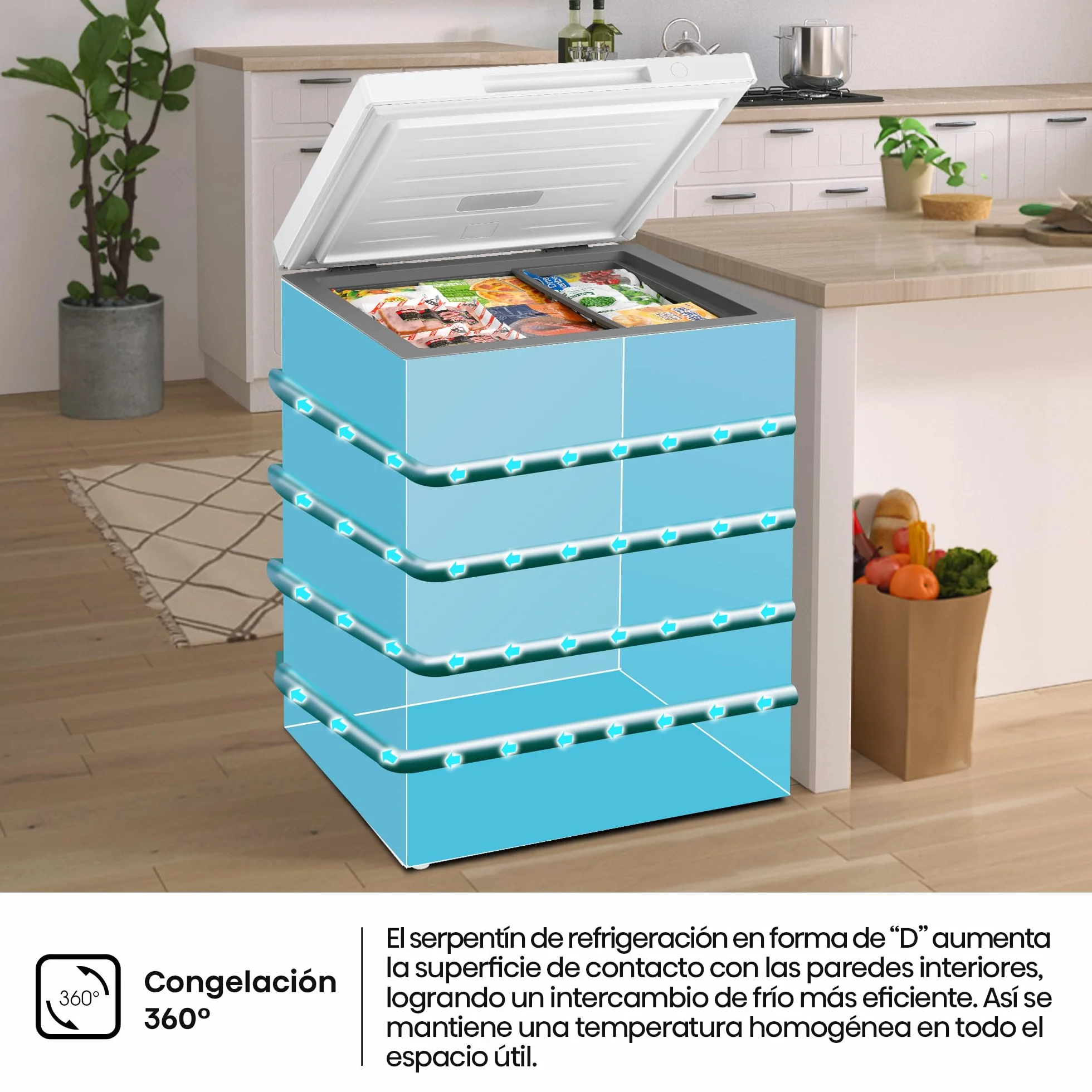 Hisense Arcón Congelador Horizontal 141L 86cm Congelación 360° Convertible Control Electrónico Freezer Protect Blanco