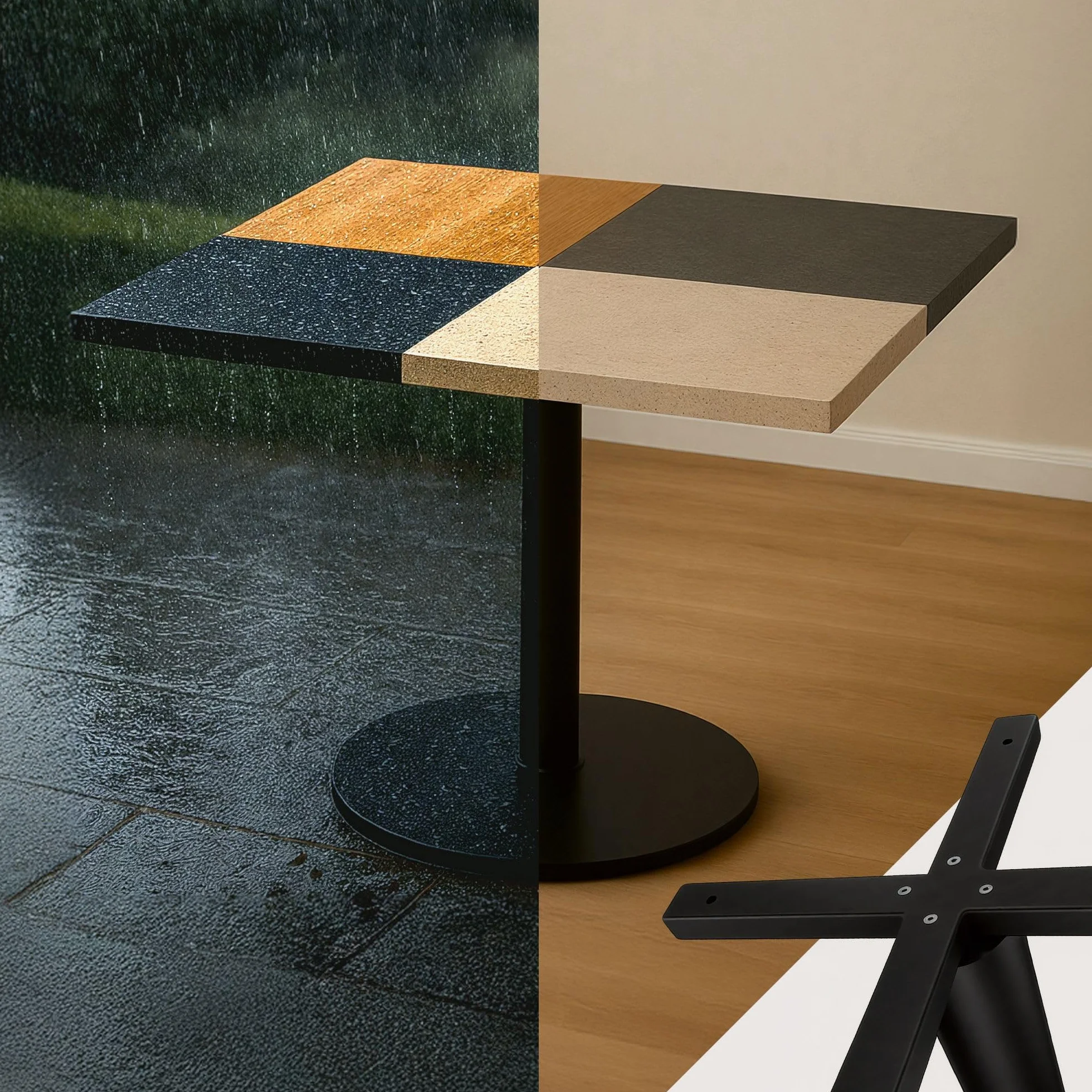CLP Base de Mesa de Metal Negro, Patas de Mesa Marudi de Acero con Recubrimiento en Polvo, Base de Mesa Robusta para Interior y Exterior, Color:Negro, Forma:Redondo