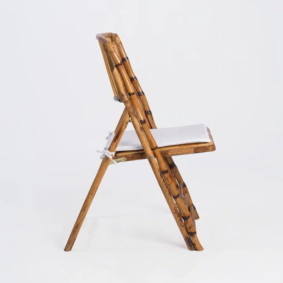 Silla de Madera de Bambú Plegable con Cojín Incluido para Jardín, Hostelería y Eventos. Certificado de Calidad y Diseño Ligero para Catering al Aire Libre. (8)