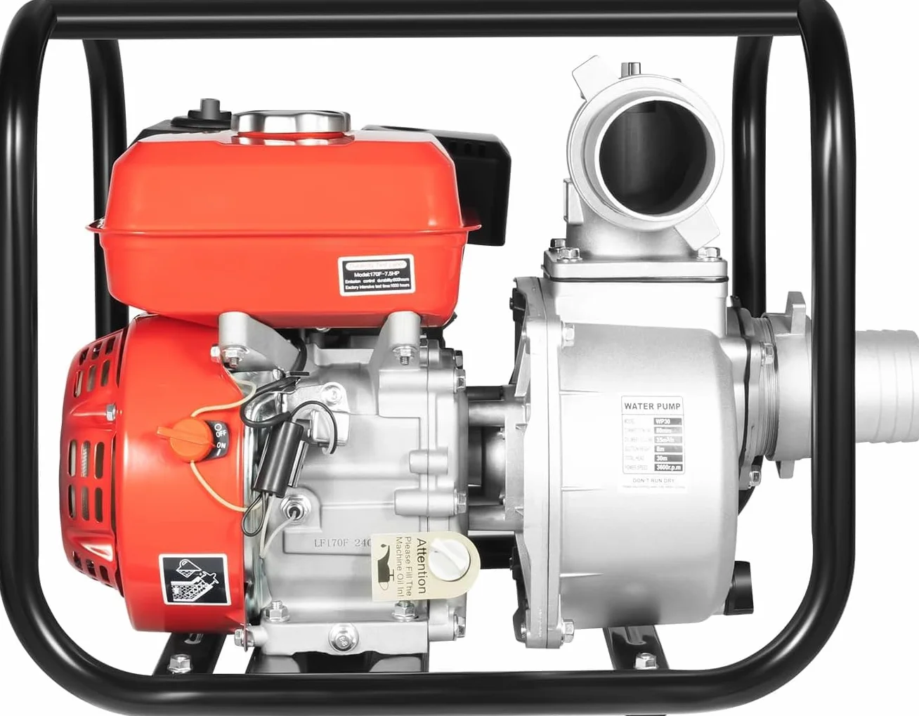 Bomba de agua de motor de gasolina de 7,5 CV, 35,000 L/H y altura de extracción de 30 m, bomba de transporte de agua con conexión de 3,5 pulgadas, motor de 4 tiempos, bomba de agua sucia con manguera