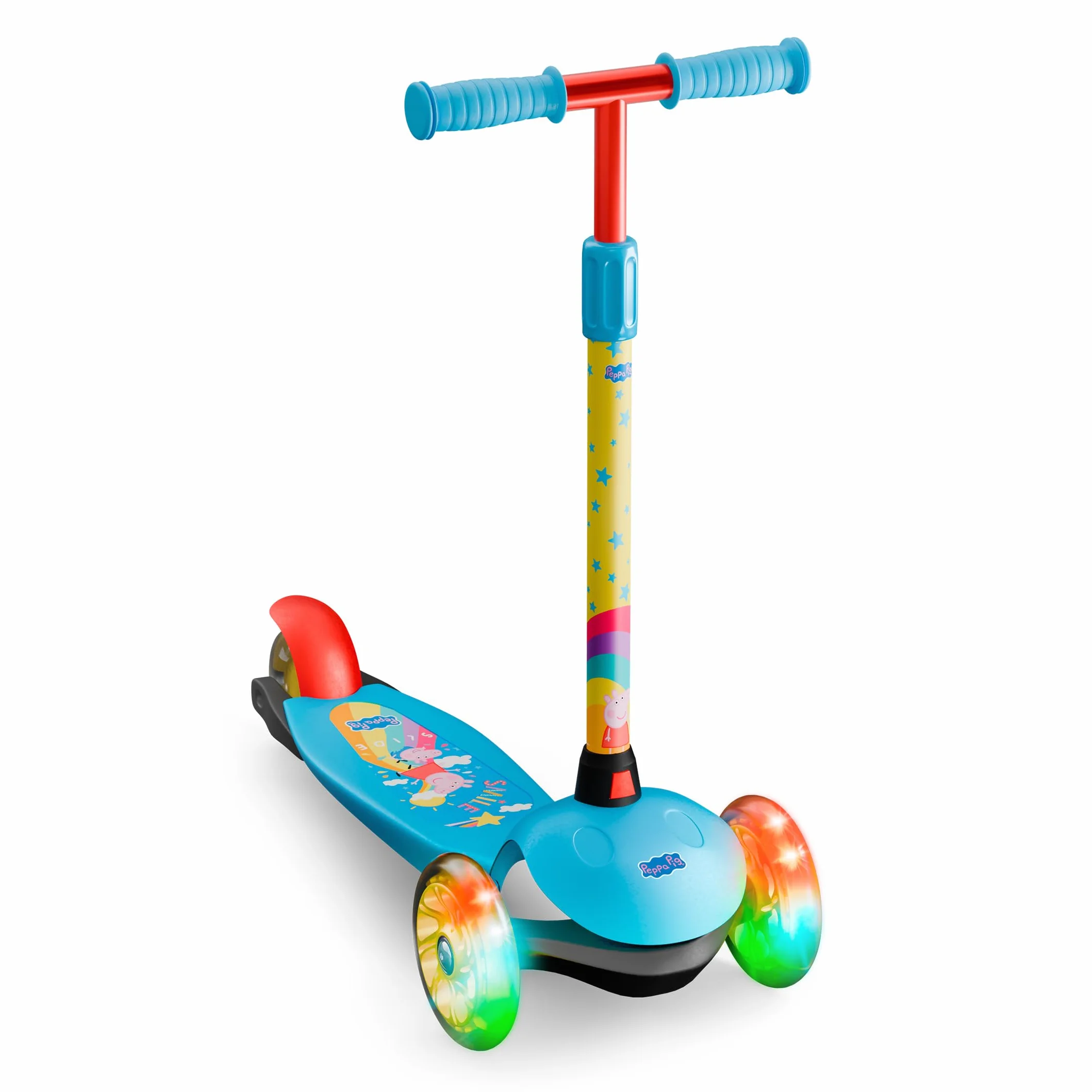 Patinete Infantil Peppa Pig 3 Ruedas Ajustable con Ruedas LED y Freno Trasero Plegable Ultraligero