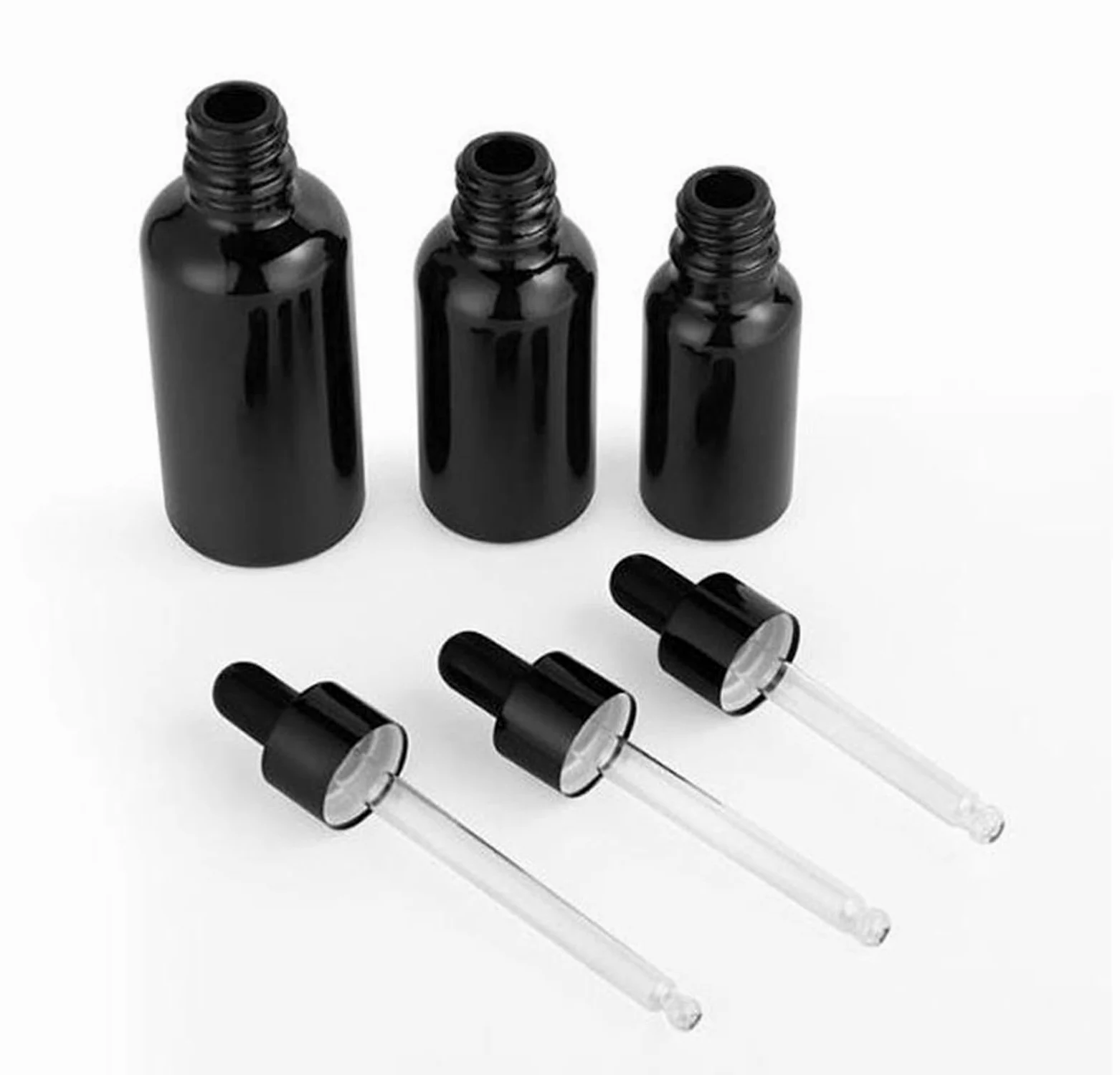Gotero Botellas cuentagotas de vidrio negro esmerilado, botella pipeta con gotero vacía brillante for suero aceite Perfume esencial(Bright Black,10PCS_100ML)