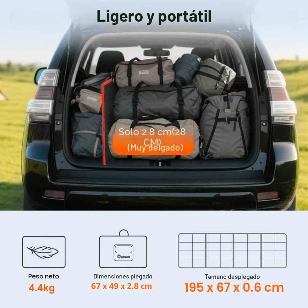 DOKIO Panel Solar Portatil 200W 18V Kit Monocristalino (Alta Eficiencia) con regulador de carga solar y cable fotovoltaico para batería de coche de 12V, AGM, batería de gel, batería de ácido