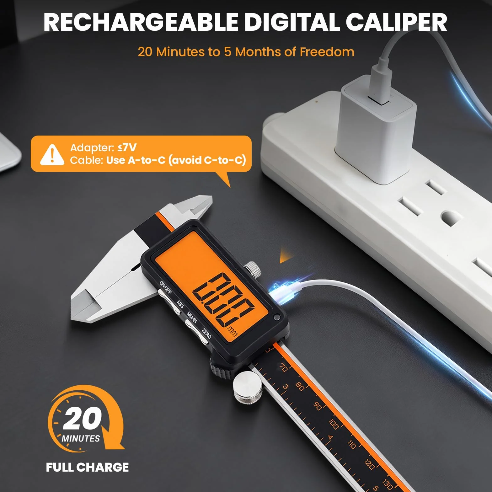 HARDELL Calibrador digital recargable LCD antirreflejos ABS acero inoxidable micrómetro pulgadas/mm