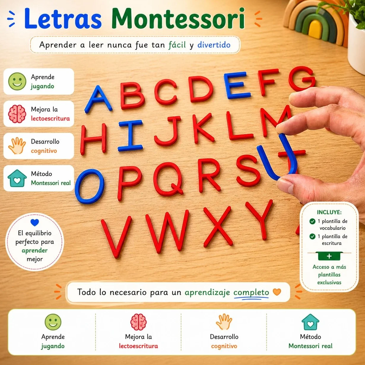 Letras Montessori MAYUSCULAS – Alfabeto Escolar Completo para Niños, Juego Educativo Aprender Leer y Escribir 3-6 Años