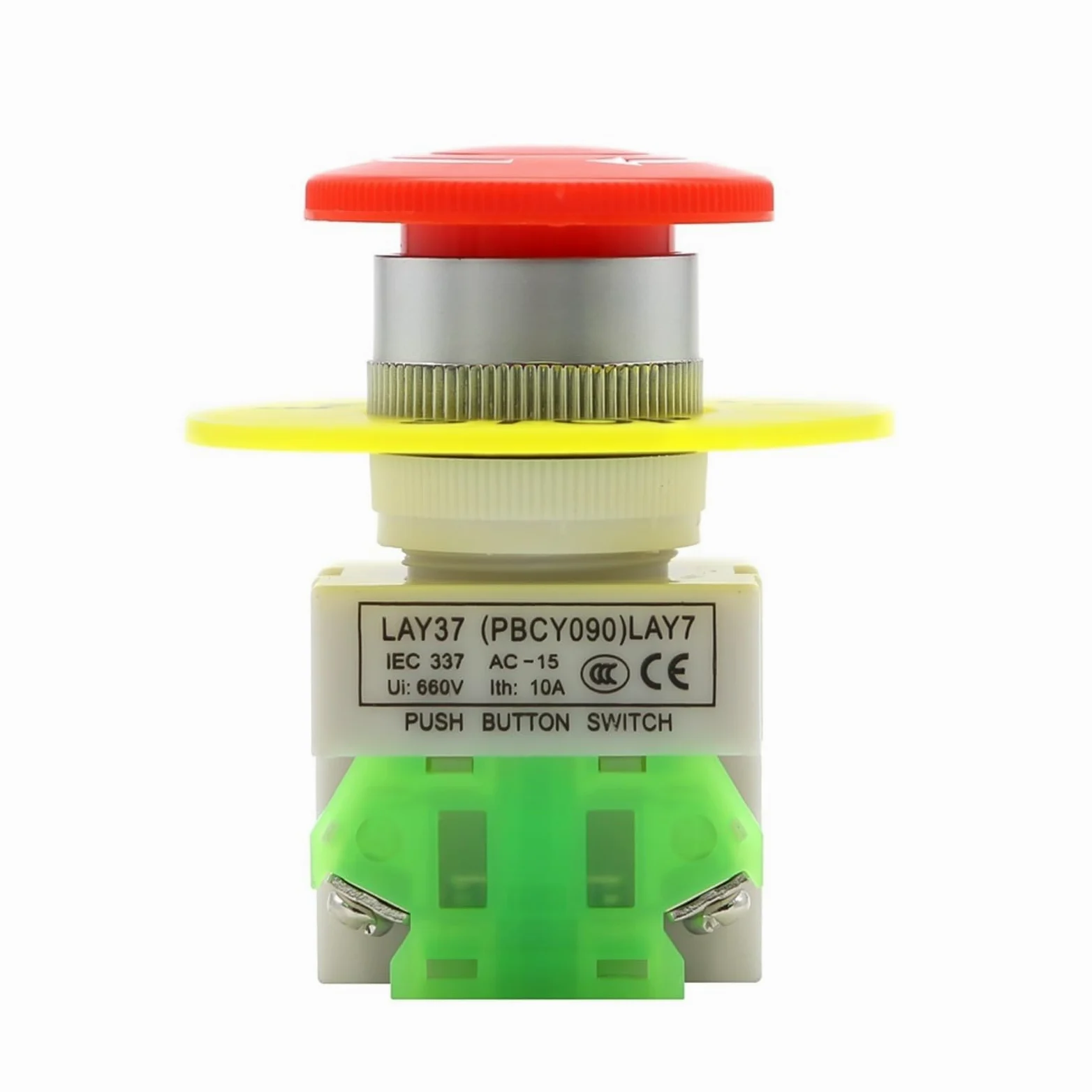 Interruptor de botón de parada de emergencia DPST, tapa de hongo roja, 1NO, 1NC, CA 660 V, 10 A, con enclavamiento y bloqueo automático, for ascensores, 2 unidades(30pcs)