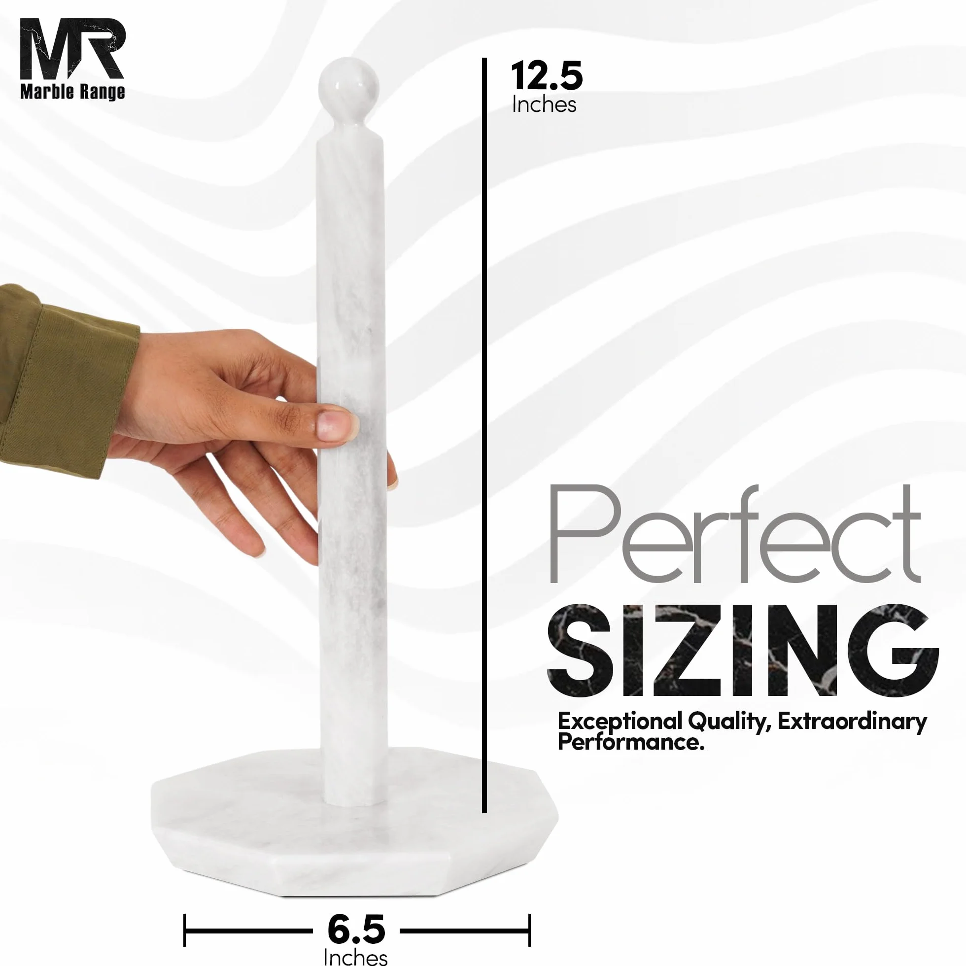 Soporte para toallas de papel de mármol blanco, 12.5 pulgadas, hecho a mano, para cocina y decoración