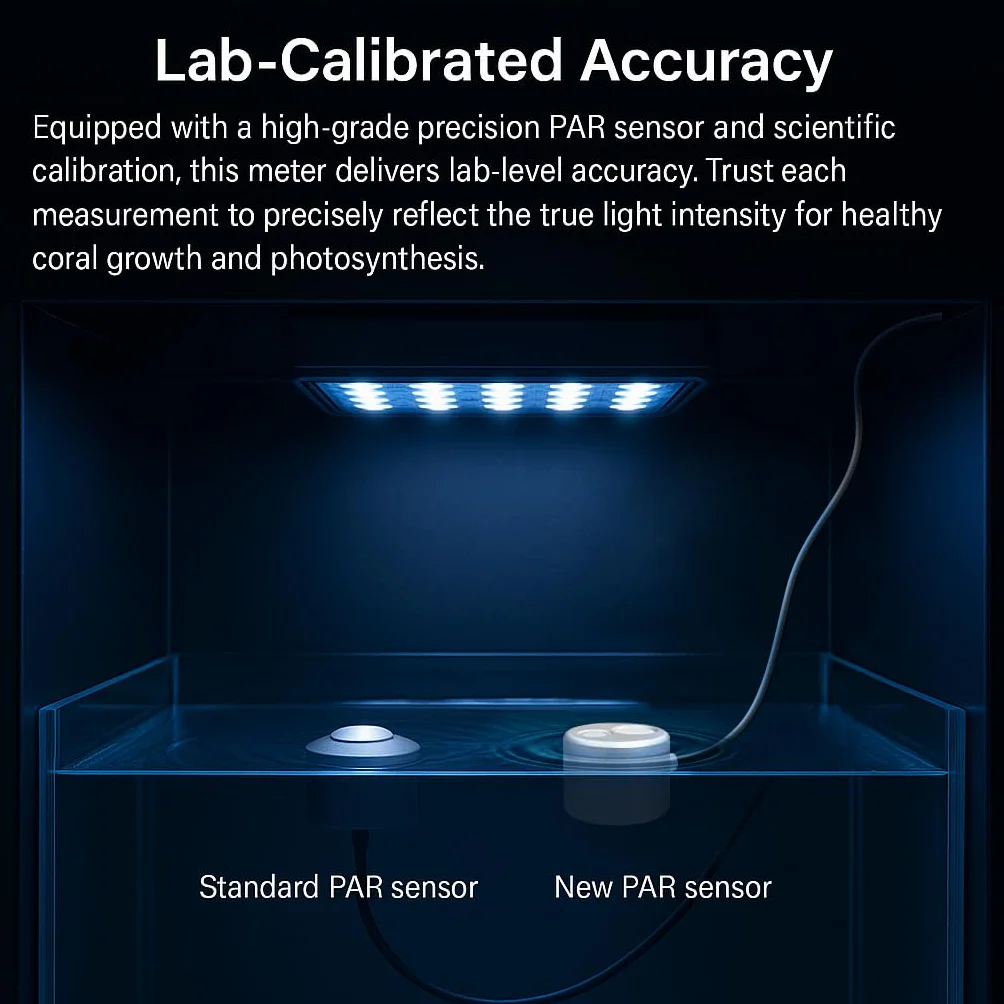 AH-Reef Medidor de PAR, Prueba de PPFD y UVA en W/m², Sensor Impermeable, Muestra porcentajes de R, G, B en la iluminación acuática. Registra Distribución de PAR y UVA